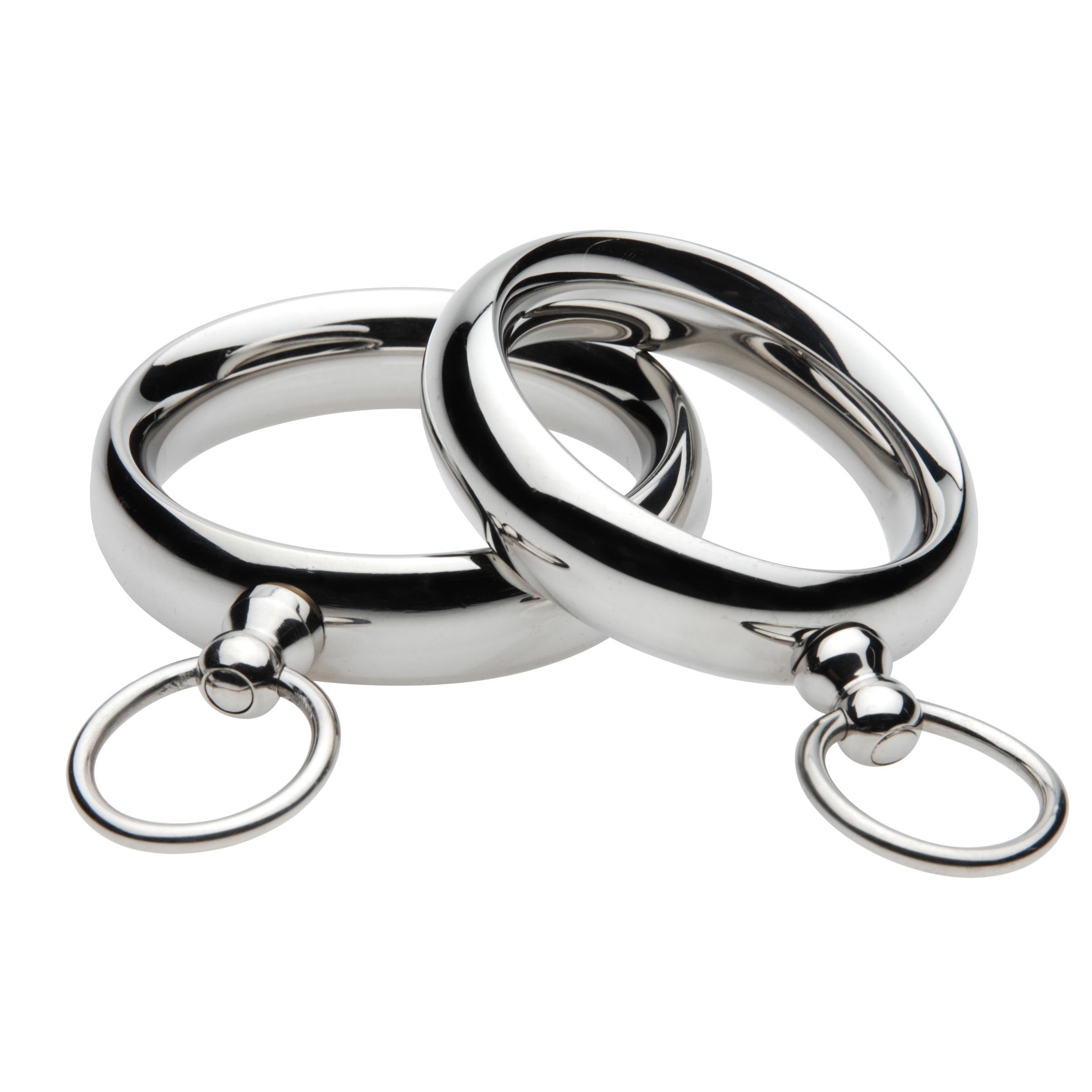 Lead Me Stainless Steel Cock Ring, 1.75 inches in diameter, grey color, designed for erection enhancement and bondage play.