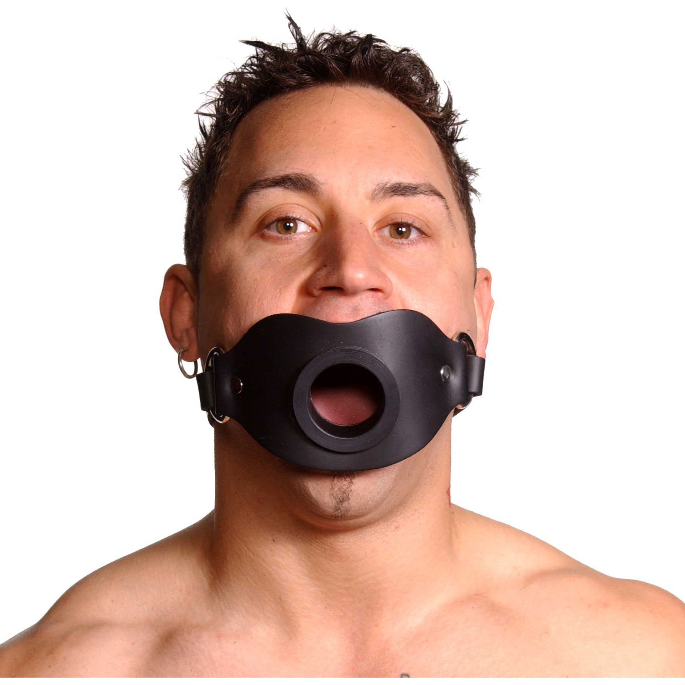 Leather Locking Open Mouth Gag with a 1.5-inch opening, adjustable design, made of durable leather and metal, perfect for BDSM play.