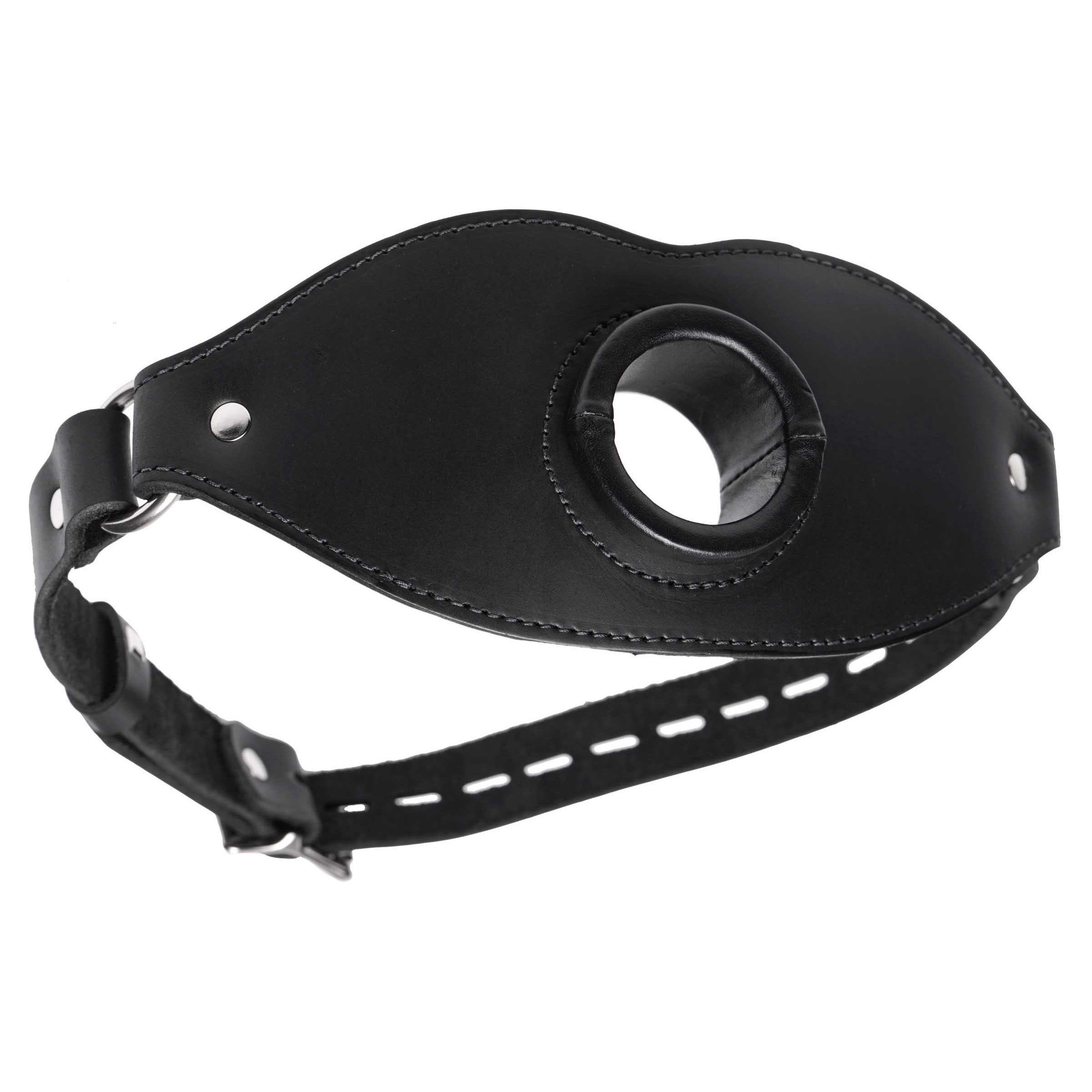 Leather Locking Open Mouth Gag with a 1.5-inch opening, adjustable design, made of durable leather and metal, perfect for BDSM play.