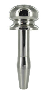 Libertine Faucet Plug made of stainless steel with six sprinkler holes for urethral play, showcasing its smooth contours and faucet head design.