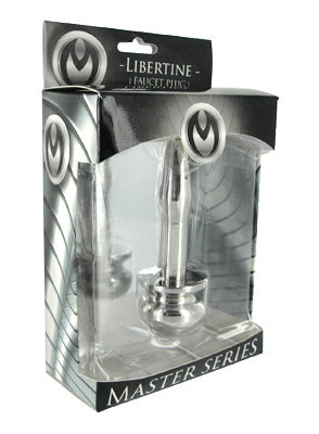 Libertine Faucet Plug made of stainless steel with six sprinkler holes for urethral play, showcasing its smooth contours and faucet head design.