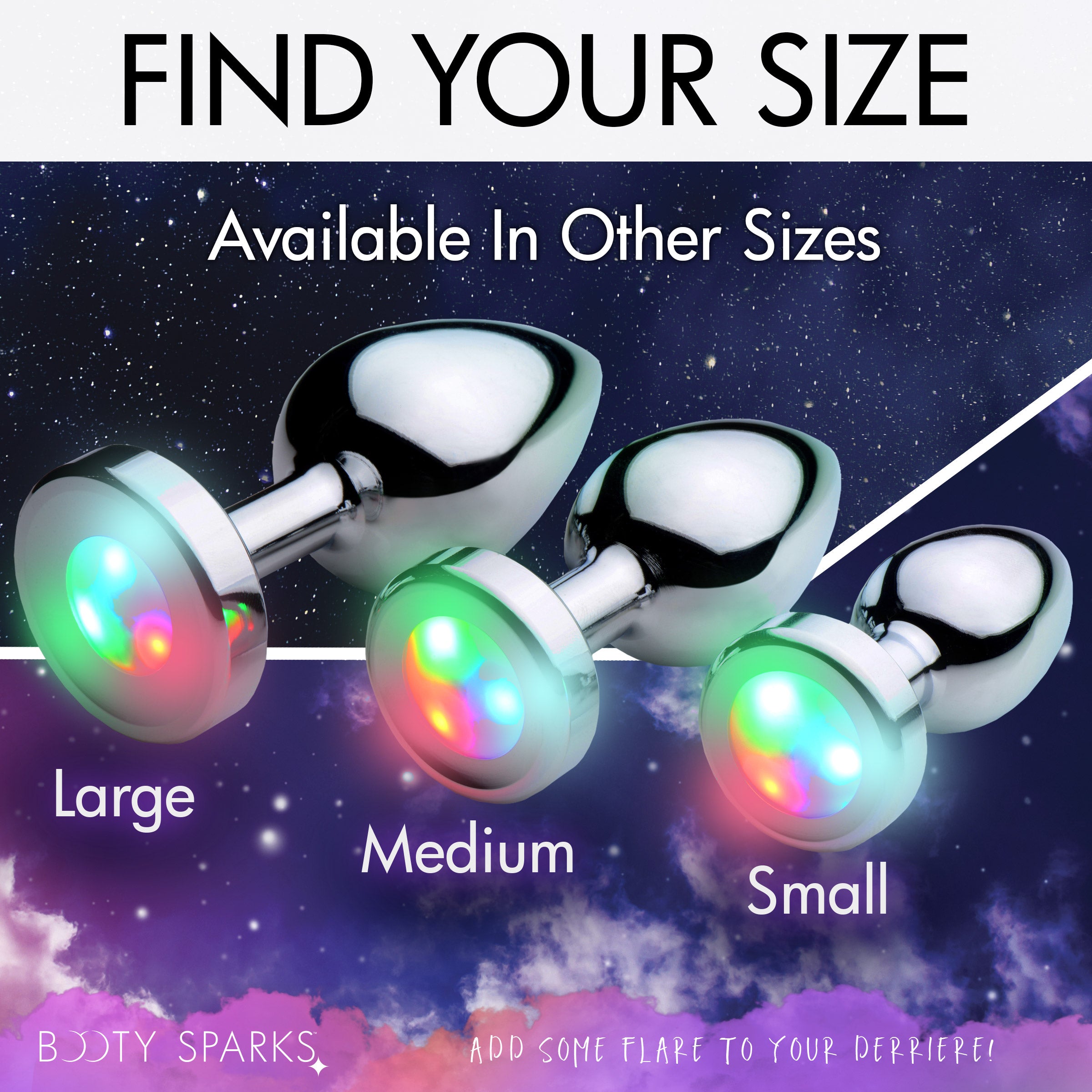 Light Up Large Anal Plug with LED features, made of smooth grey aluminum alloy, designed for comfort and pleasure.