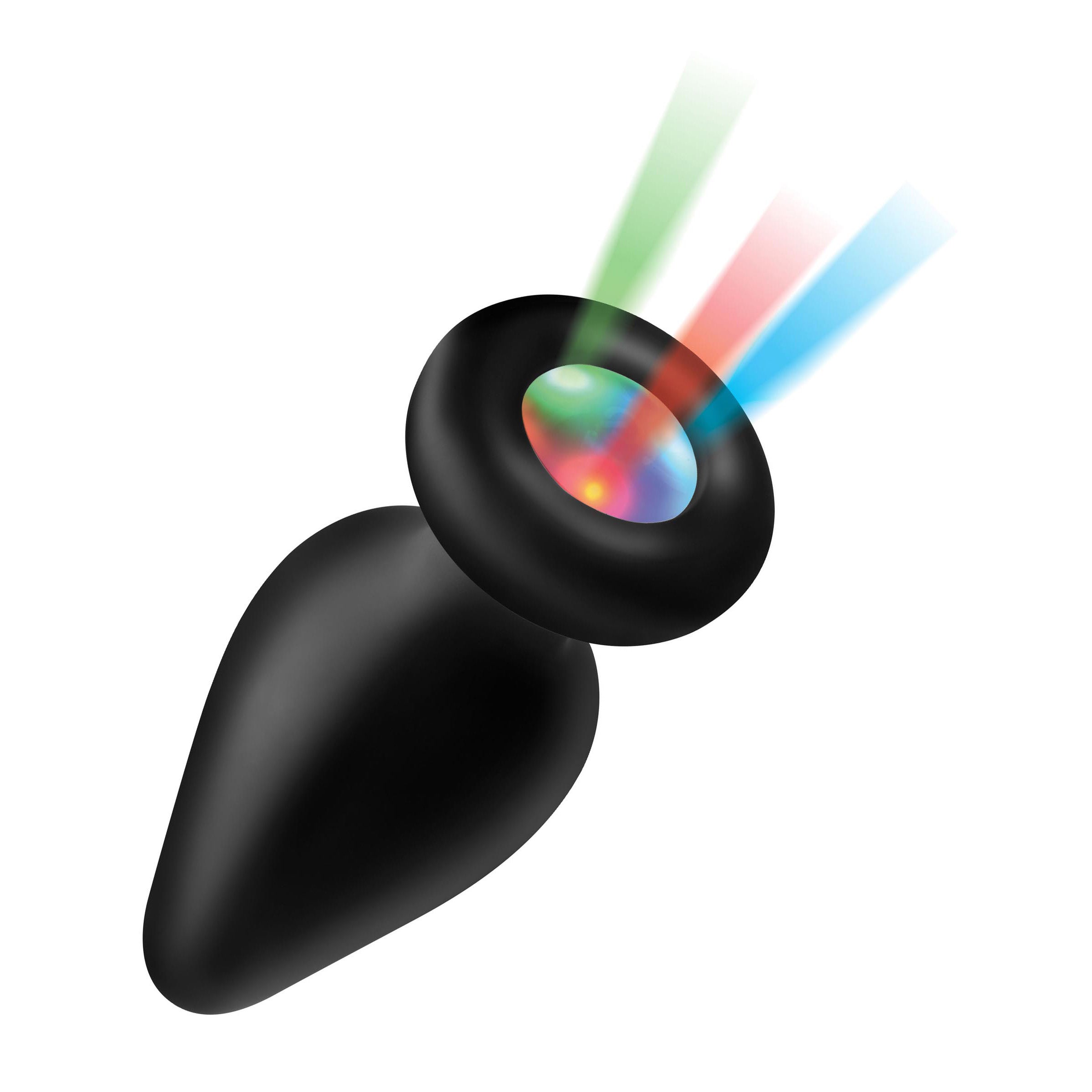 Large light-up silicone anal plug with LED lights in red, green, and blue, designed for comfortable insertion and body-safe use.