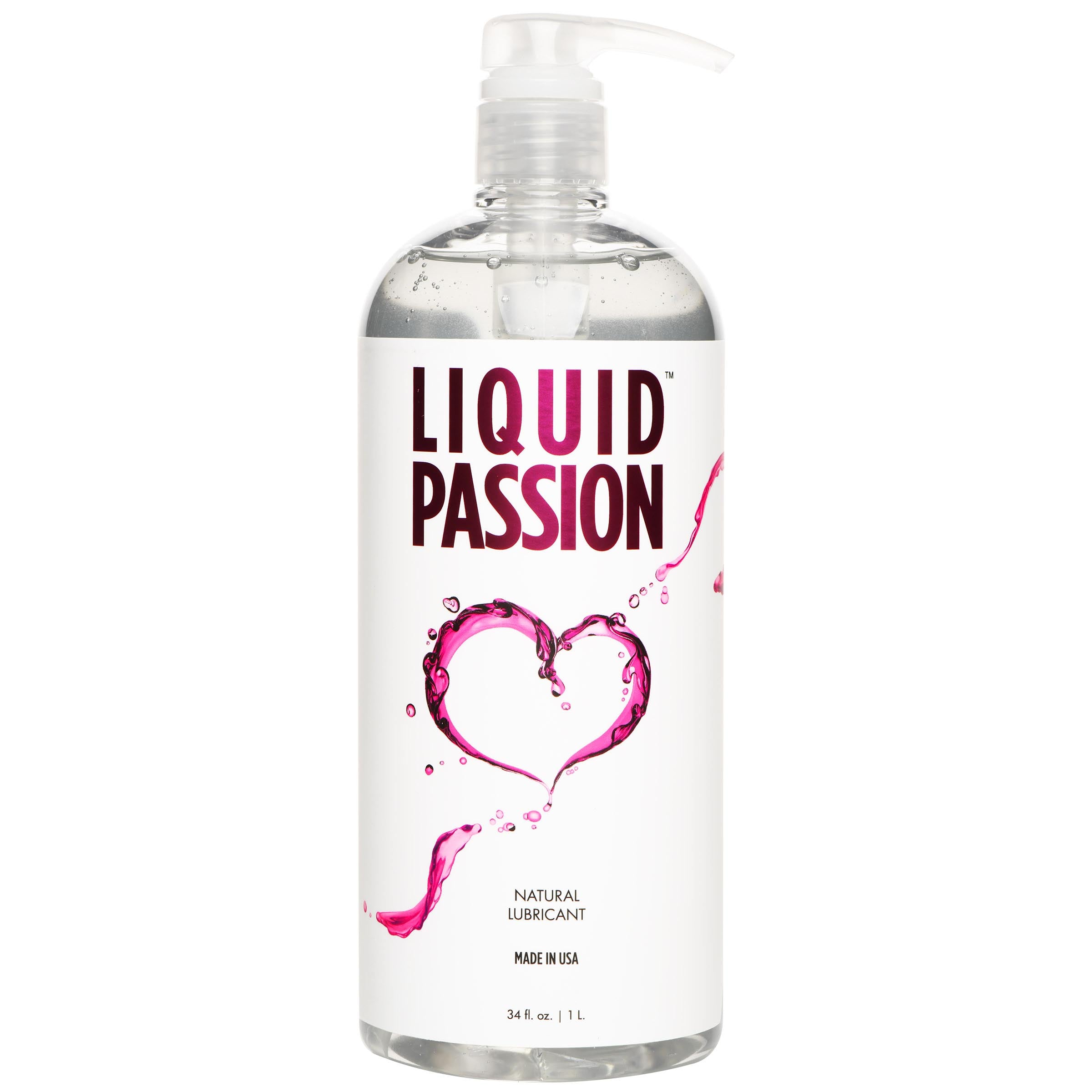 Liquid Passion Natural Lubricant 34oz bottle, designed for women, featuring a clear, water-based formula for enhanced comfort and pleasure.