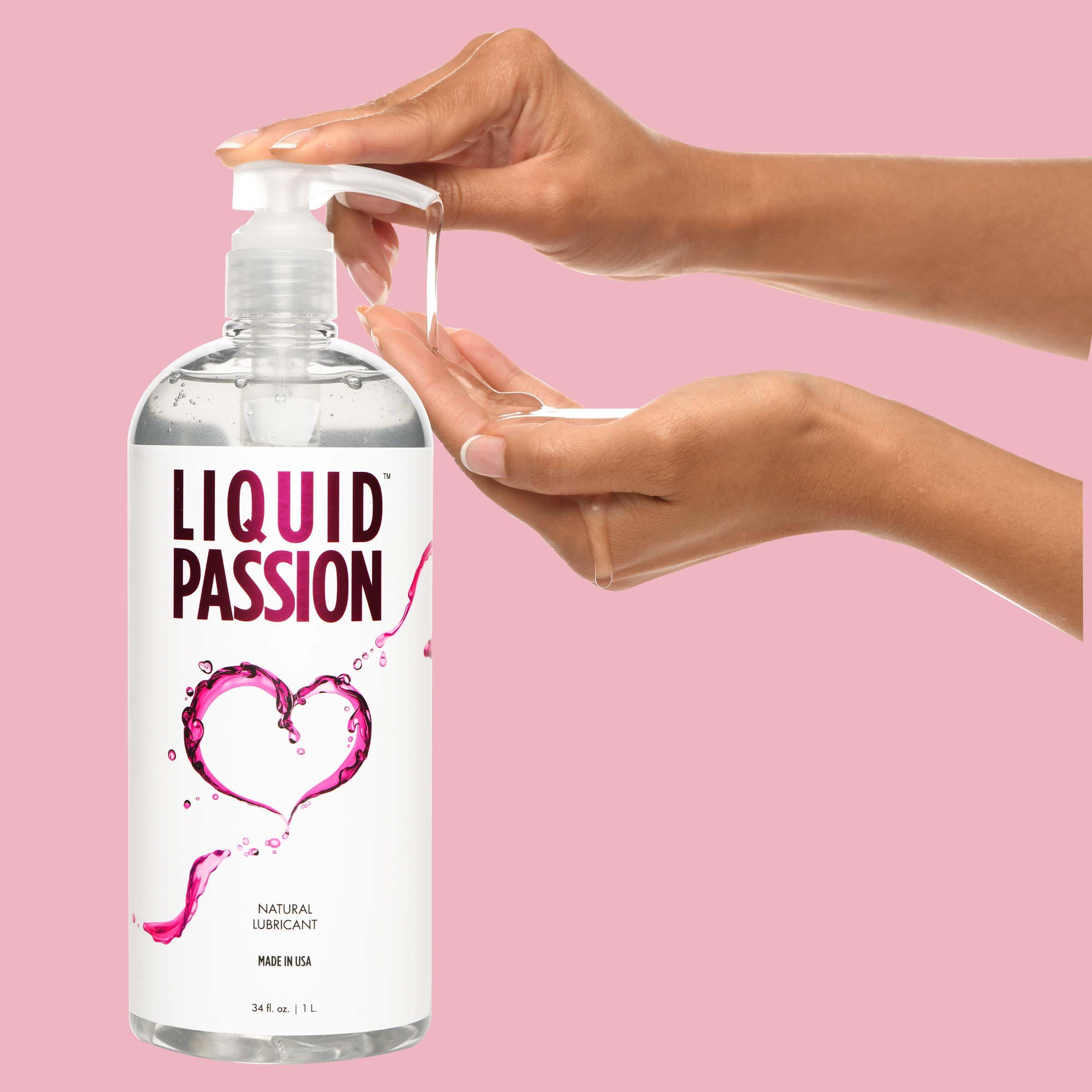 Liquid Passion Natural Lubricant 34oz bottle, designed for women, featuring a clear, water-based formula for enhanced comfort and pleasure.