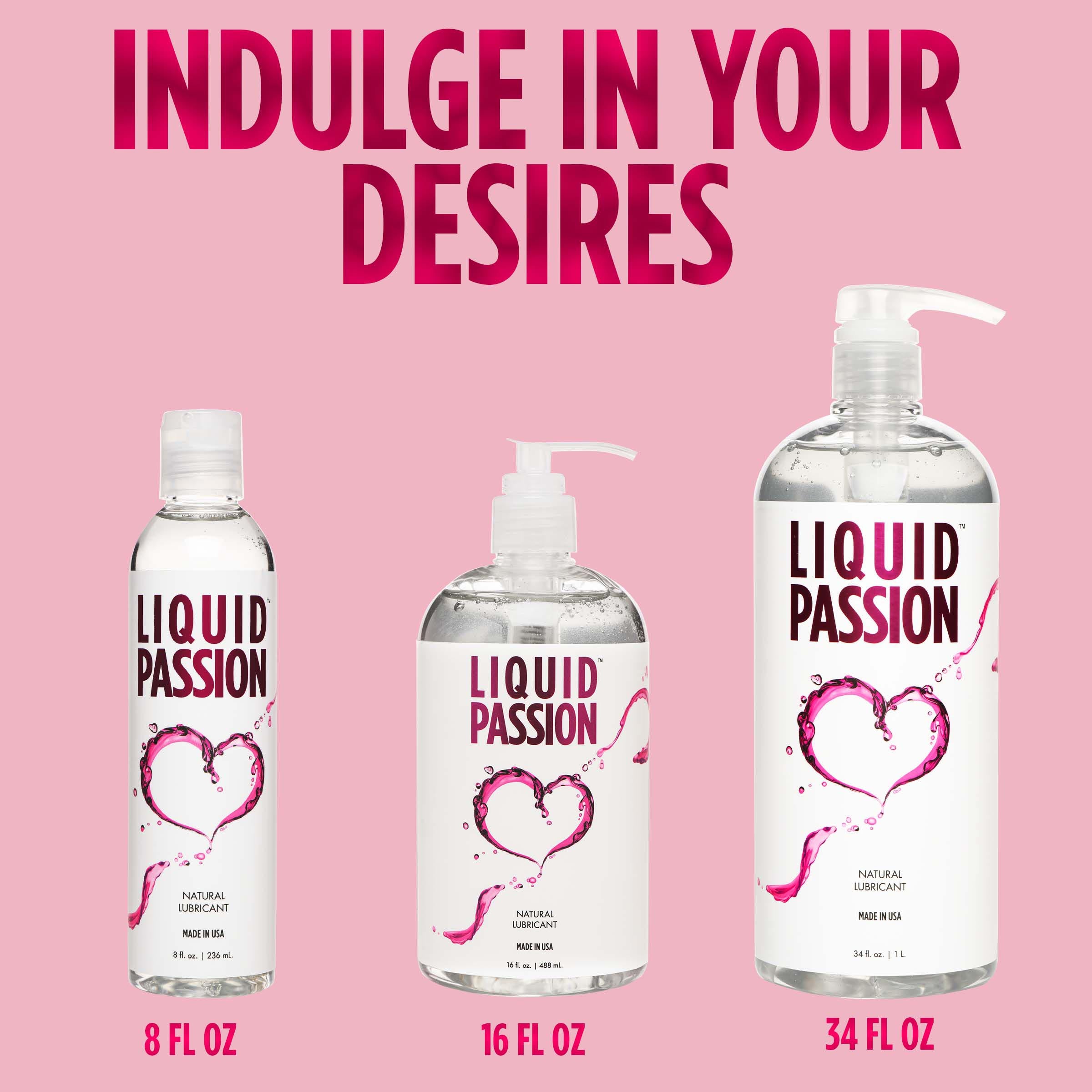 Liquid Passion Natural Lubricant 34oz bottle, designed for women, featuring a clear, water-based formula for enhanced comfort and pleasure.