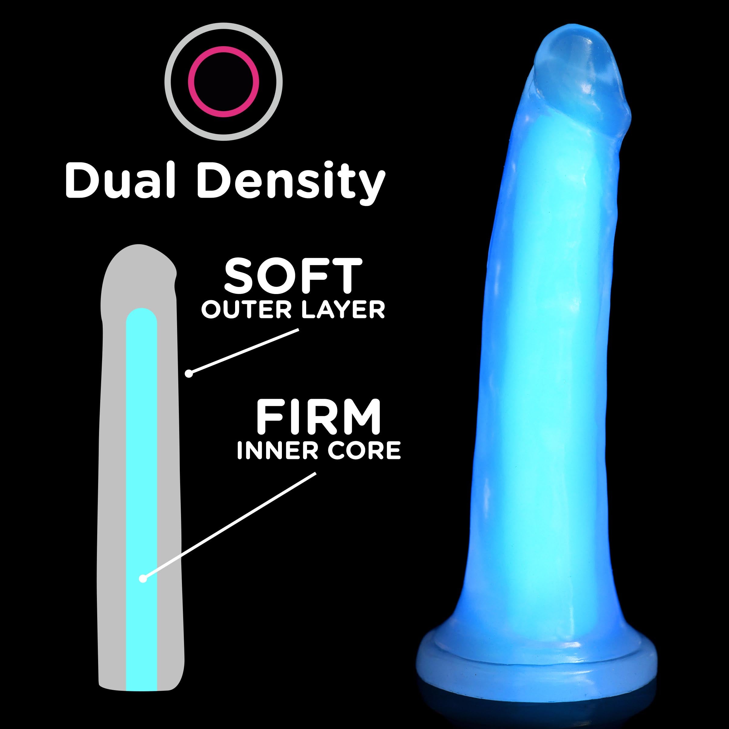 Lollicock 7" Glow-in-the-Dark Silicone Dildo in Blue, showcasing its realistic shape and flanged base.