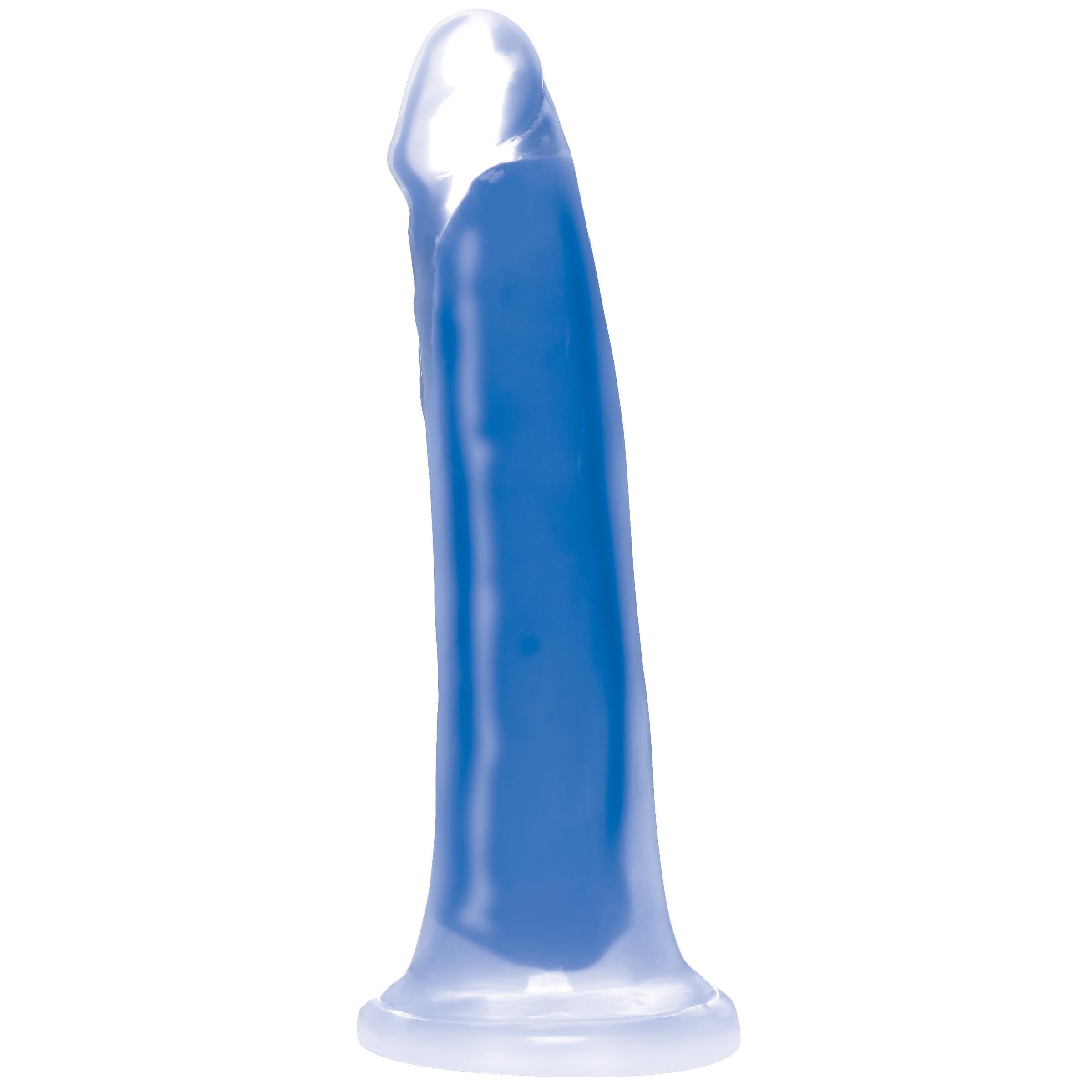 Lollicock 7" Glow-in-the-Dark Silicone Dildo in Blue, showcasing its realistic shape and flanged base.