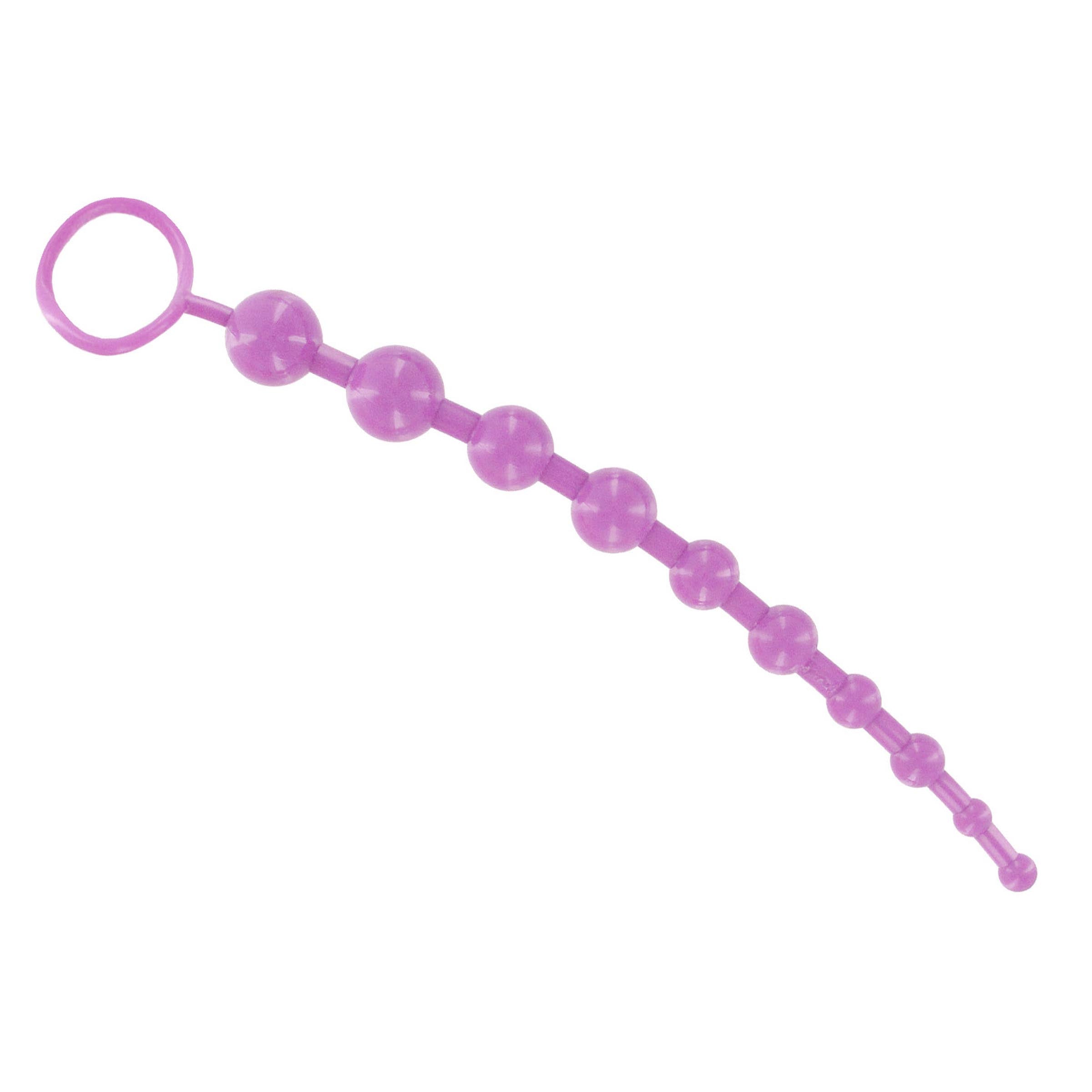 Purple Long Anal Beads set with graduated sizes for beginners, featuring a convenient ring pull for easy control.