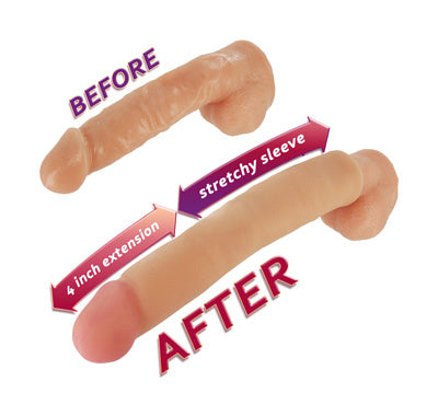 Long John Penis Extender Sheath in light color, showcasing its realistic design and stretchy sleeve.