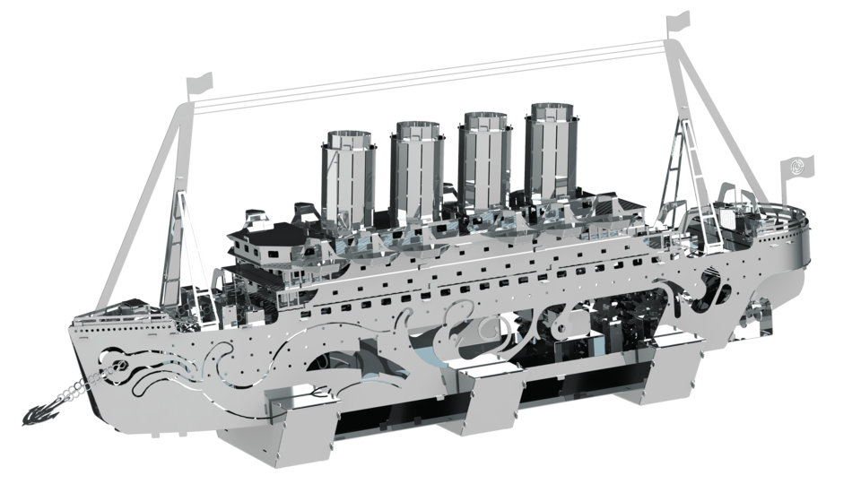 A historical depiction of the Titanic, showcasing its grandeur and tragic fate at sea.