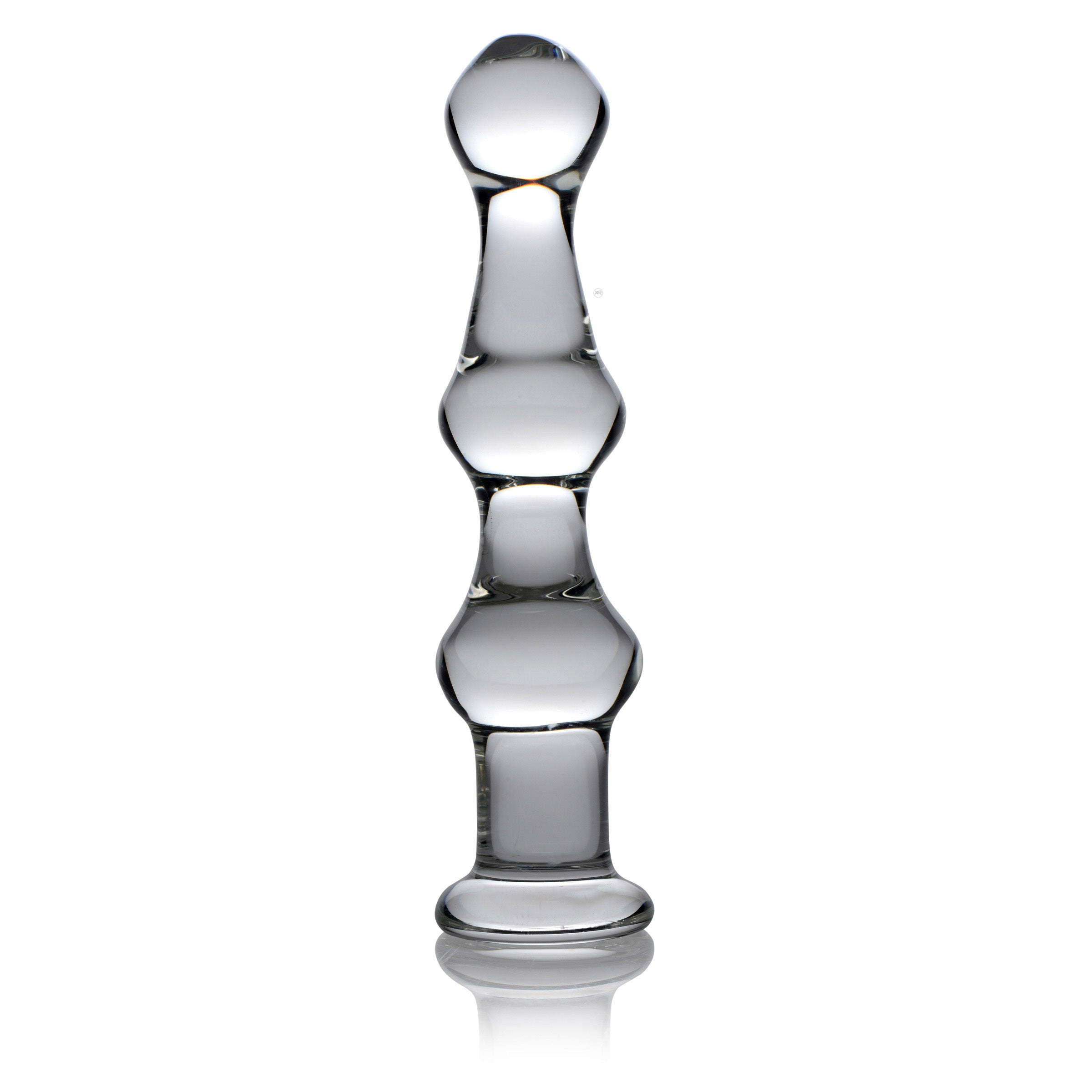 Mammoth Glass Dildo featuring a three-bump design, made of clear borosilicate glass, ideal for temperature play and easy cleaning.