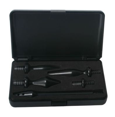 Master Series Deluxe Black Enema Set featuring a rubber bag, flexible hose, and various enema tips in a leather storage case.