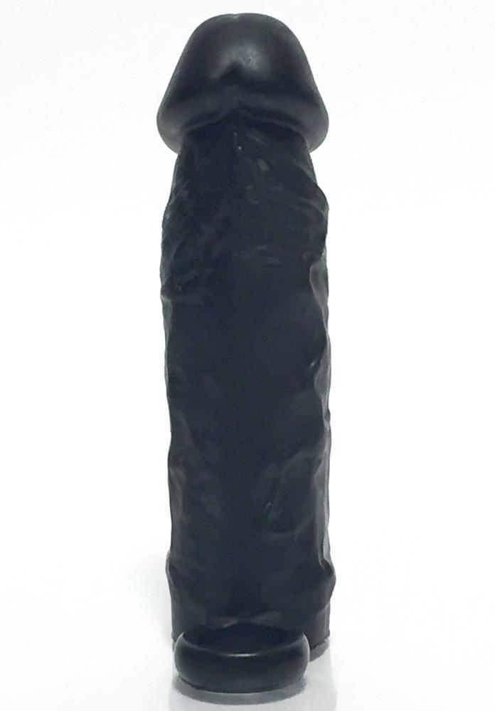 Boneyard Meaty Cock Extender Black made of soft touch silicone, showcasing its length and girth enhancement features.