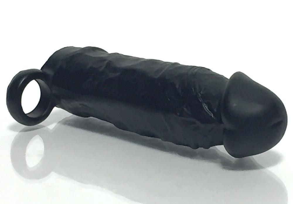 Boneyard Meaty Cock Extender Black made of soft touch silicone, showcasing its length and girth enhancement features.