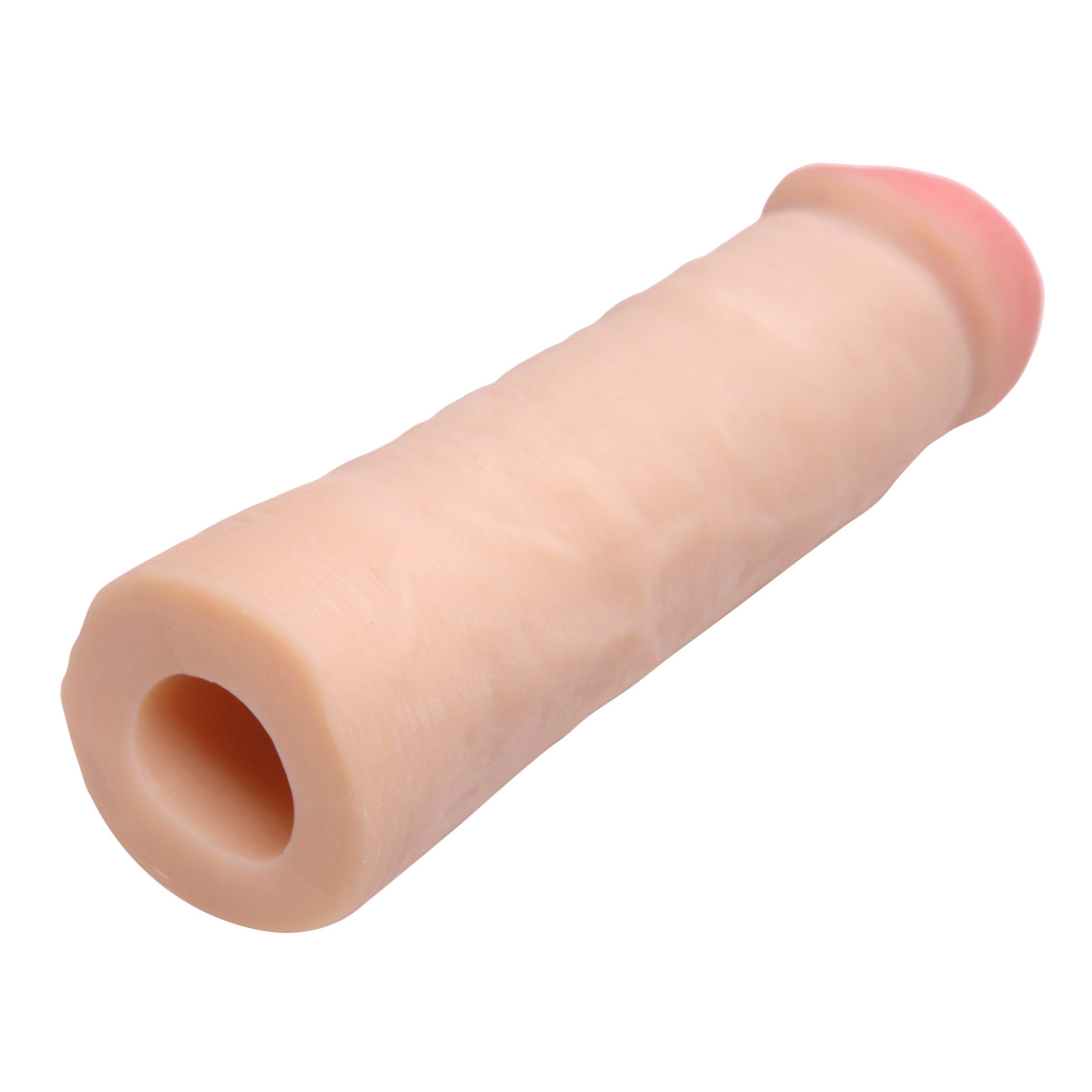 Mega Enlarger Sleeve Penis Enhancer, a realistic and stretchy sleeve designed for size enhancement, showcasing its lifelike texture and design.