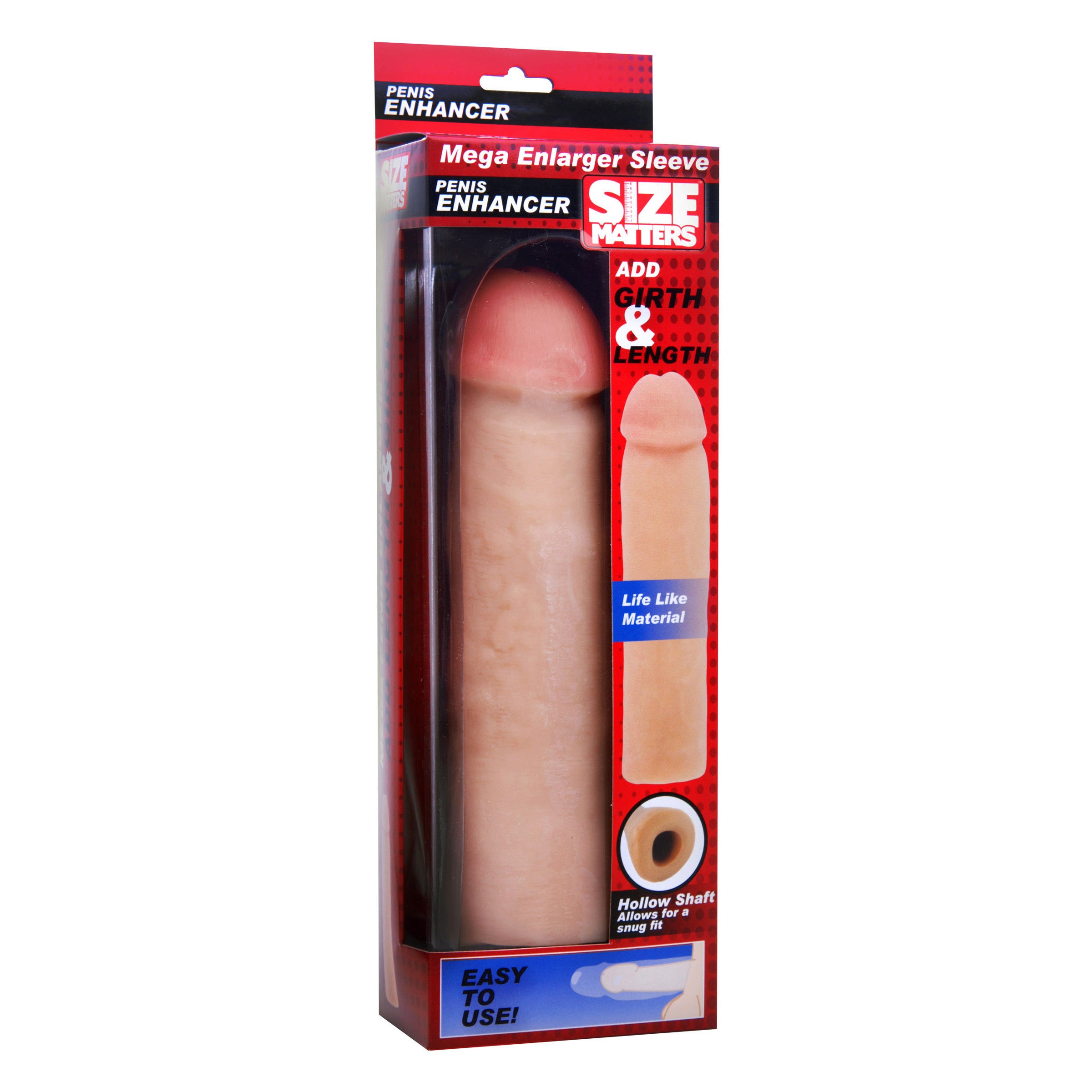 Mega Enlarger Sleeve Penis Enhancer, a realistic and stretchy sleeve designed for size enhancement, showcasing its lifelike texture and design.