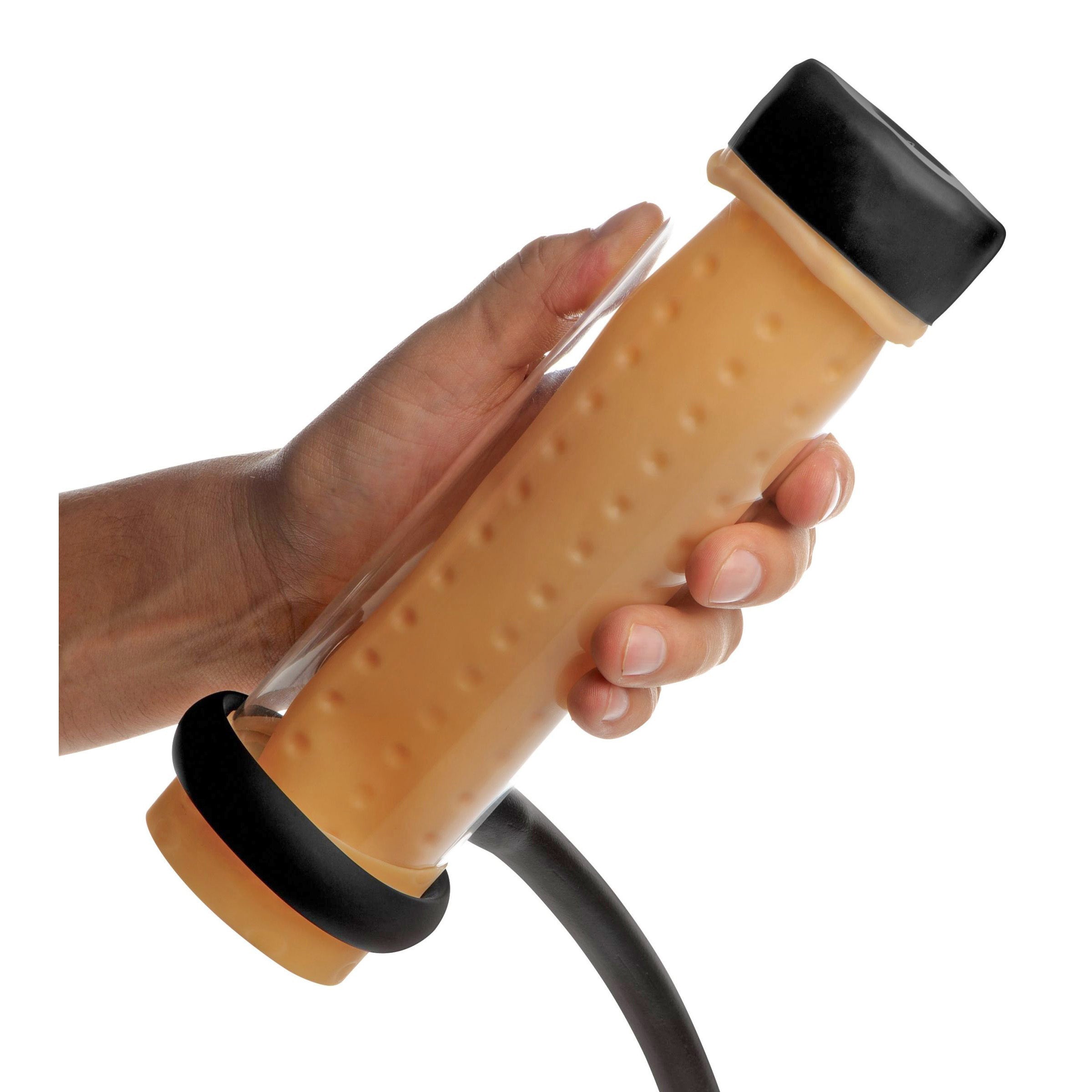 Milker Cylinder with Textured Sleeve, featuring rows of textured beads for enhanced pleasure, designed for use with the Milker Automatic Stroker Machine.