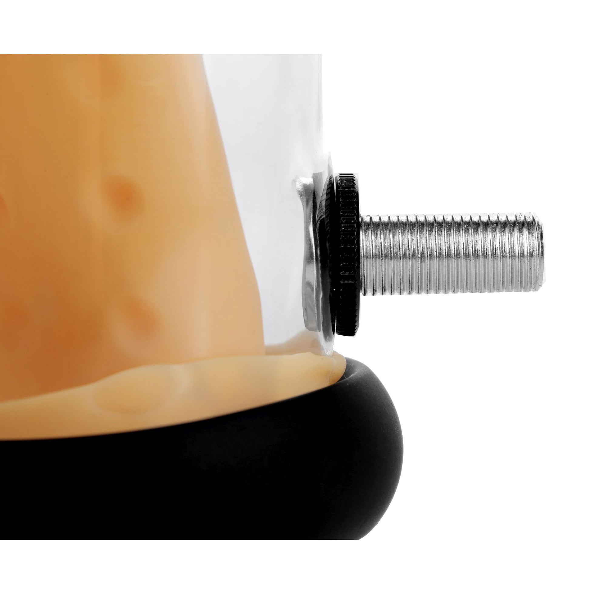 Milker Cylinder with Textured Sleeve, featuring rows of textured beads for enhanced pleasure, designed for use with the Milker Automatic Stroker Machine.