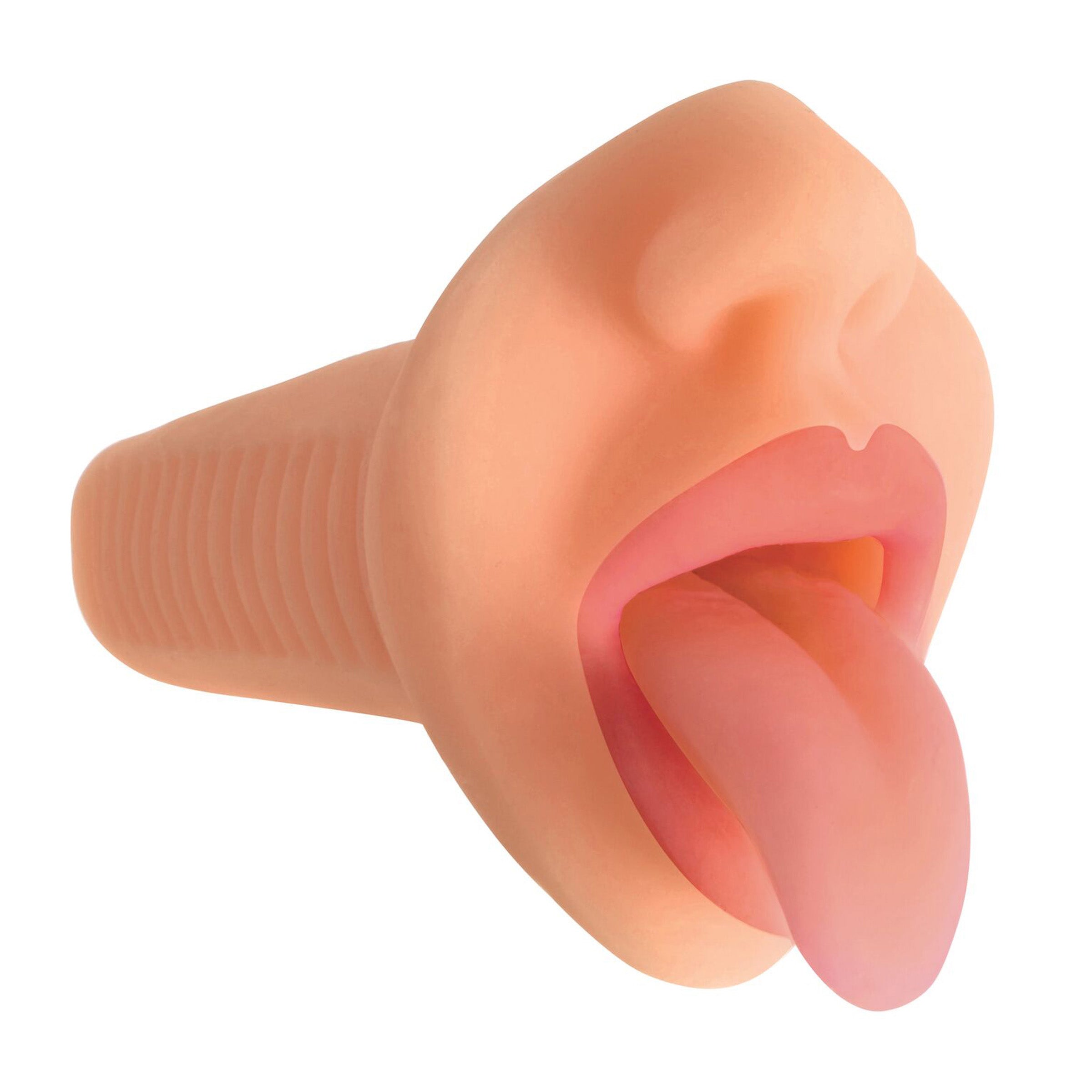 Mistress Courtney Vibrating Mouth Stroker in light color, showcasing realistic lips and ribbed interior for enhanced pleasure.