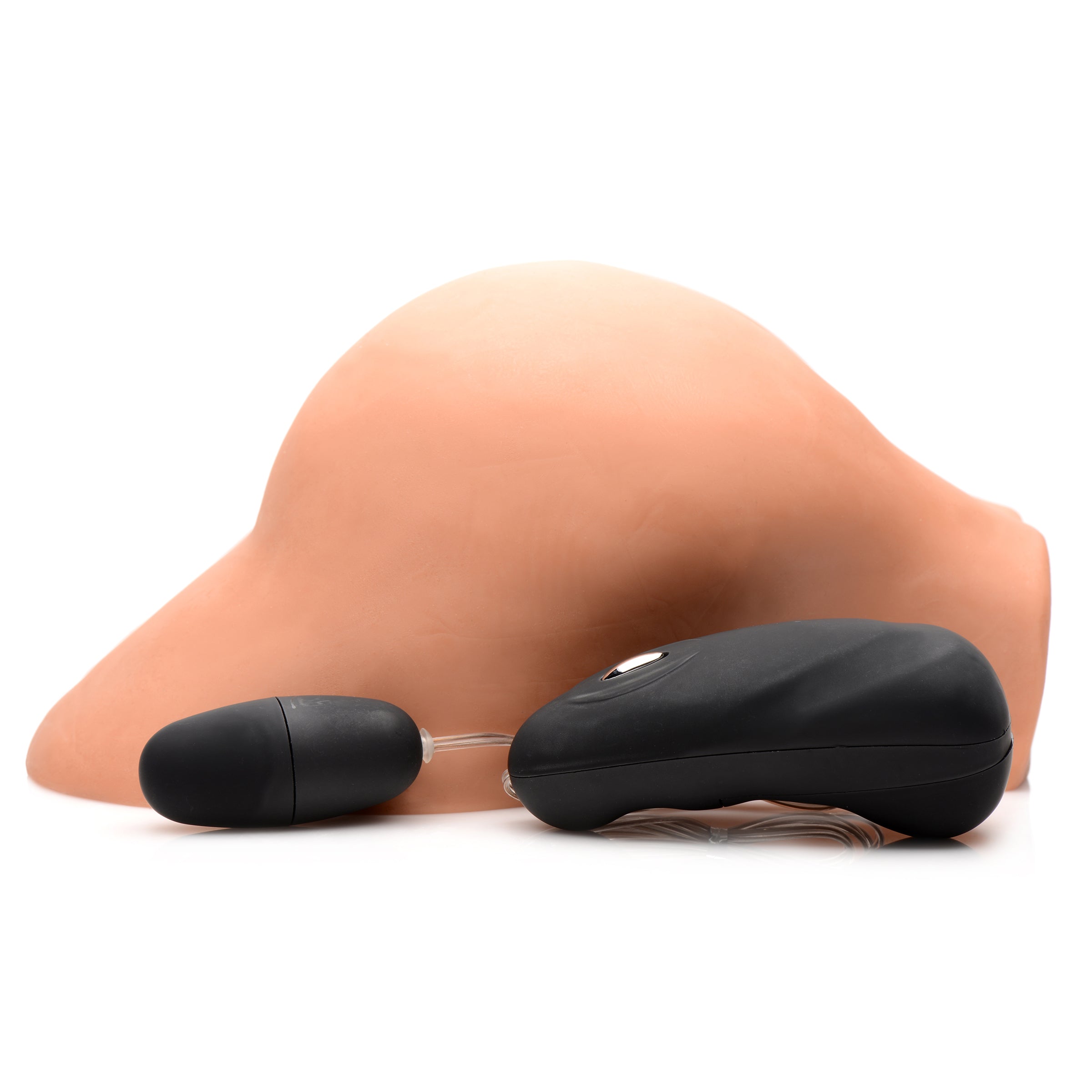 Mistress Mia Vibrating Backdoor Butt in medium size, showcasing its realistic design and soft skin material.