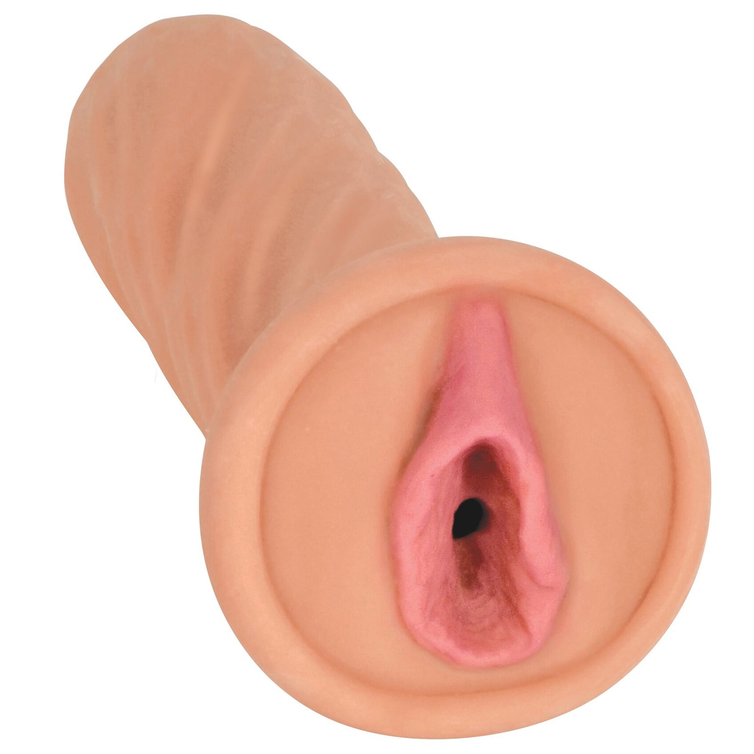 Mistress Shay BioSkin Vibrating Pussy Stroker in light color, showcasing realistic labia and textured tunnel for enhanced pleasure.