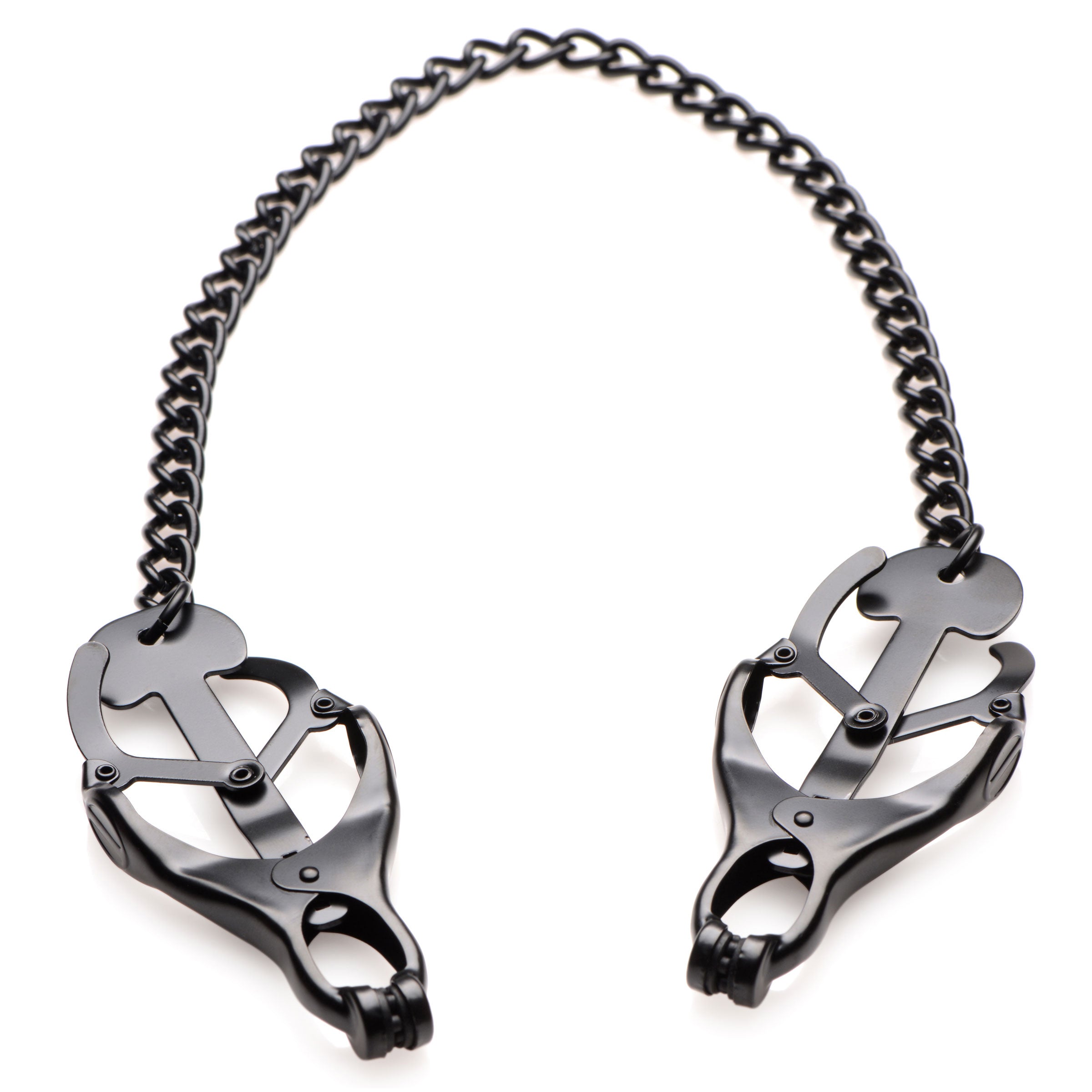 Monarch Noir Nipple Vice, a sleek black metal nipple clamp with adjustable chain for enhanced pleasure.