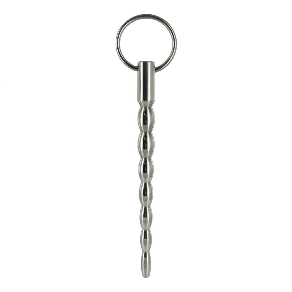 Mortal Coil Sound - Stainless steel urethral sound with graduated bumps and retrieval ring for enhanced pleasure.