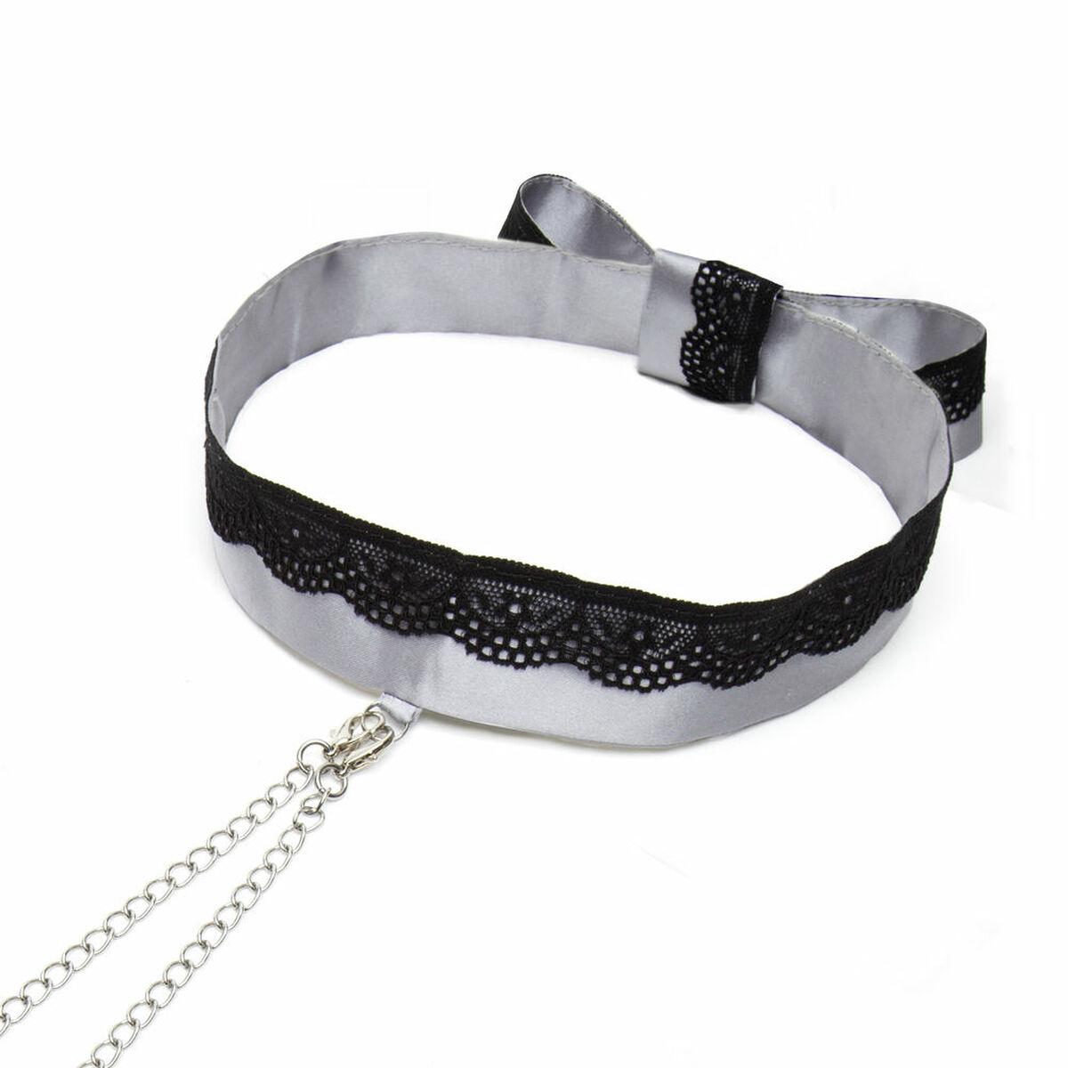 Silver ribbon choker with lace.