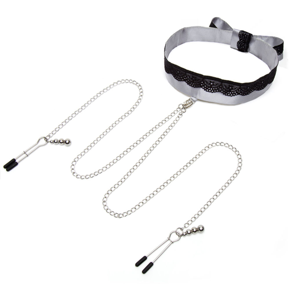 Grey choker with attached chains.