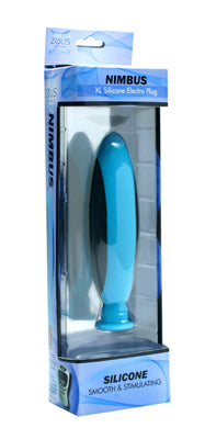 Nimbus XL Silicone Electro Plug in blue, showcasing its smooth design and dual conductive pads for stimulation.