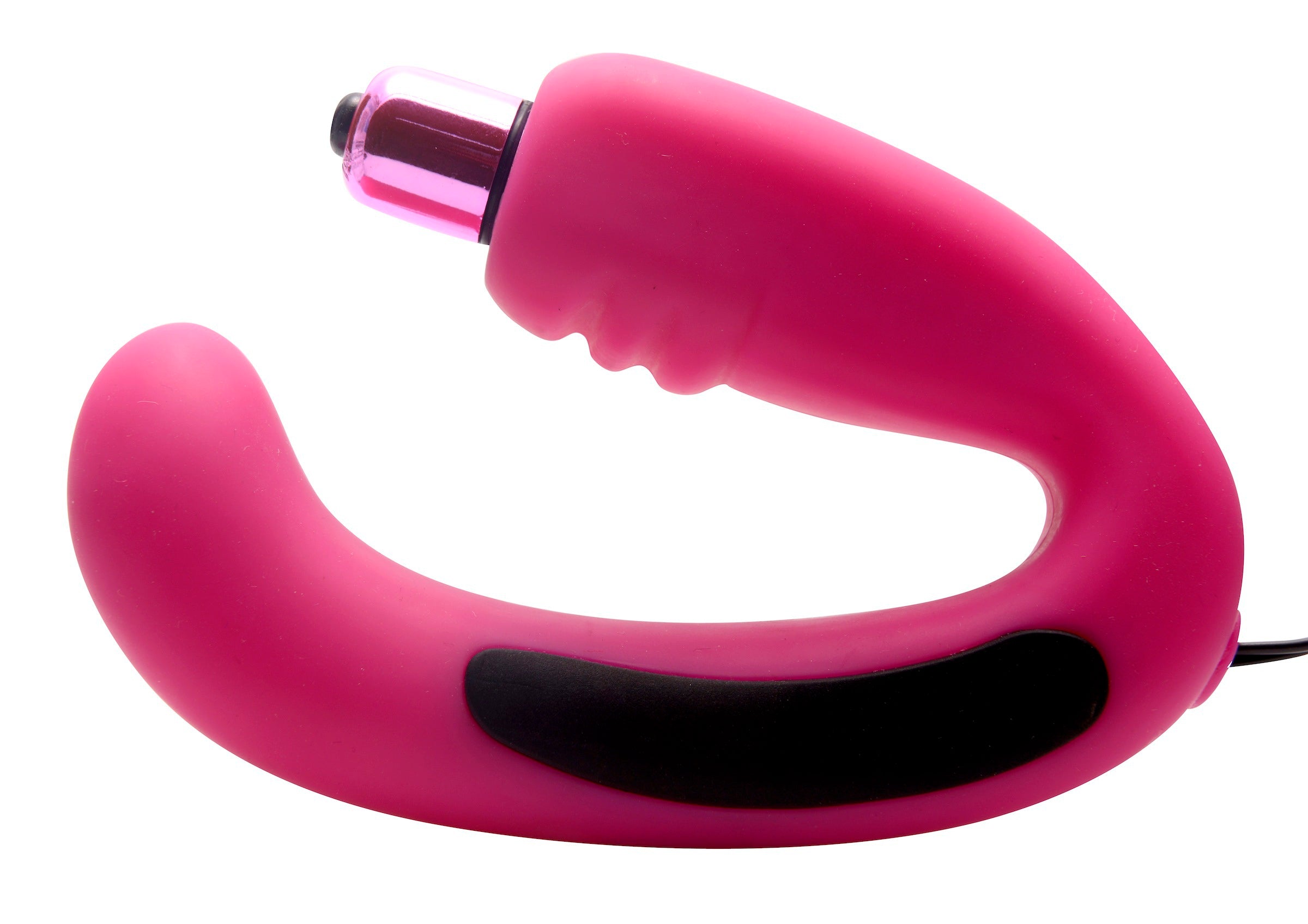 Nocturna Rose Vibrating Electro G-Seeker in pink, showcasing its curved design and ribbed base for enhanced pleasure.