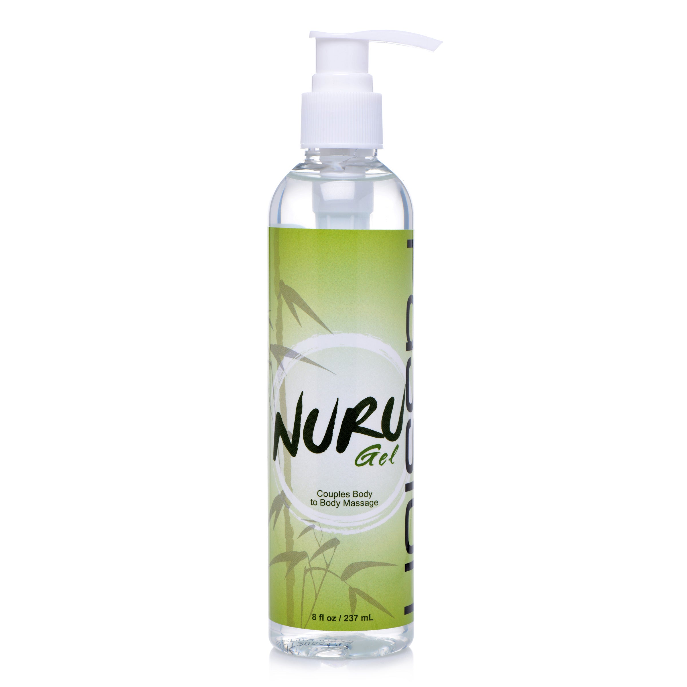 Nuru Couples Body Massage Gel - 8oz bottle with a sleek design, showcasing its transparent, slippery texture for sensual massages.