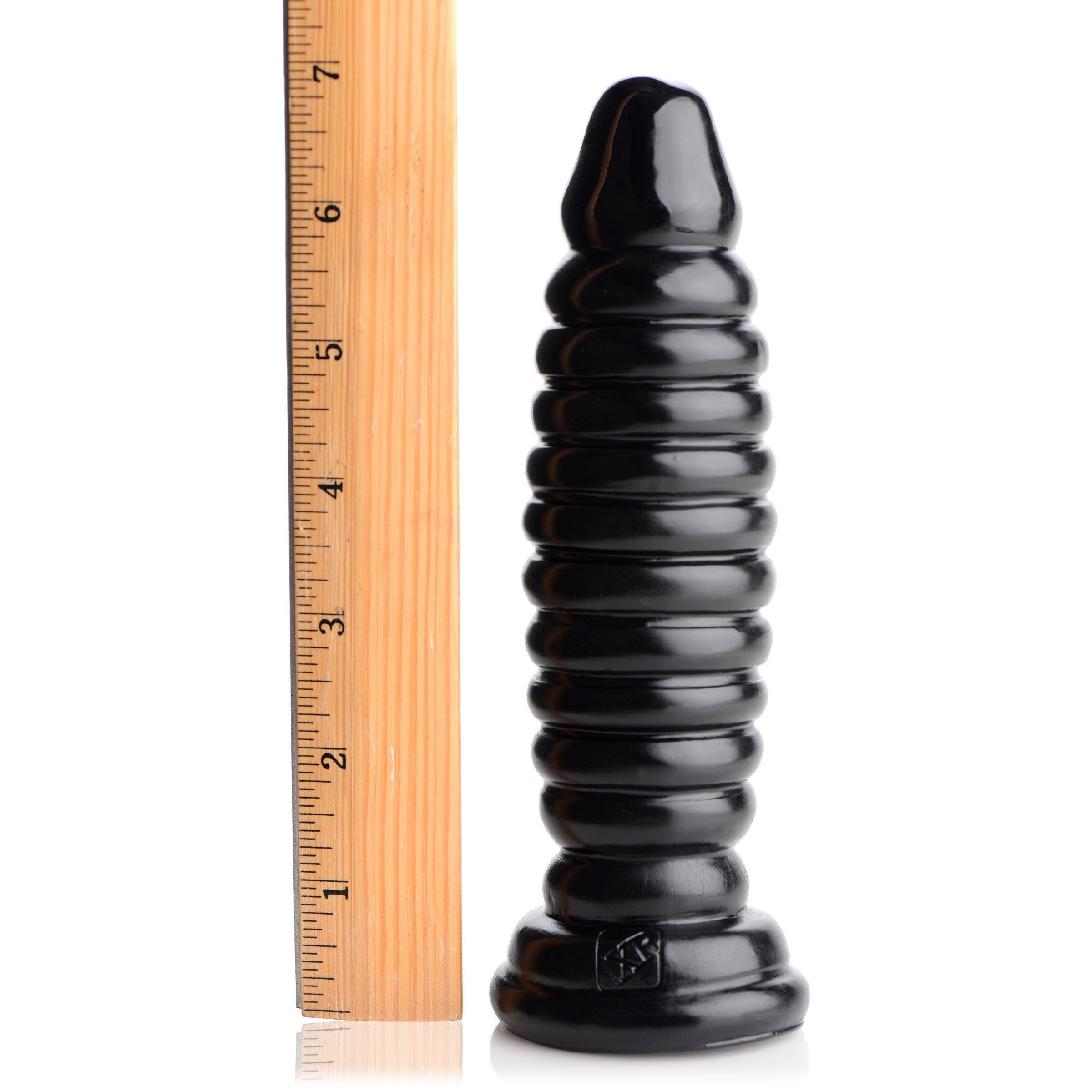 Obsession 11 Anal Plug featuring glossy finish and 11 ribbed rings for enhanced pleasure.