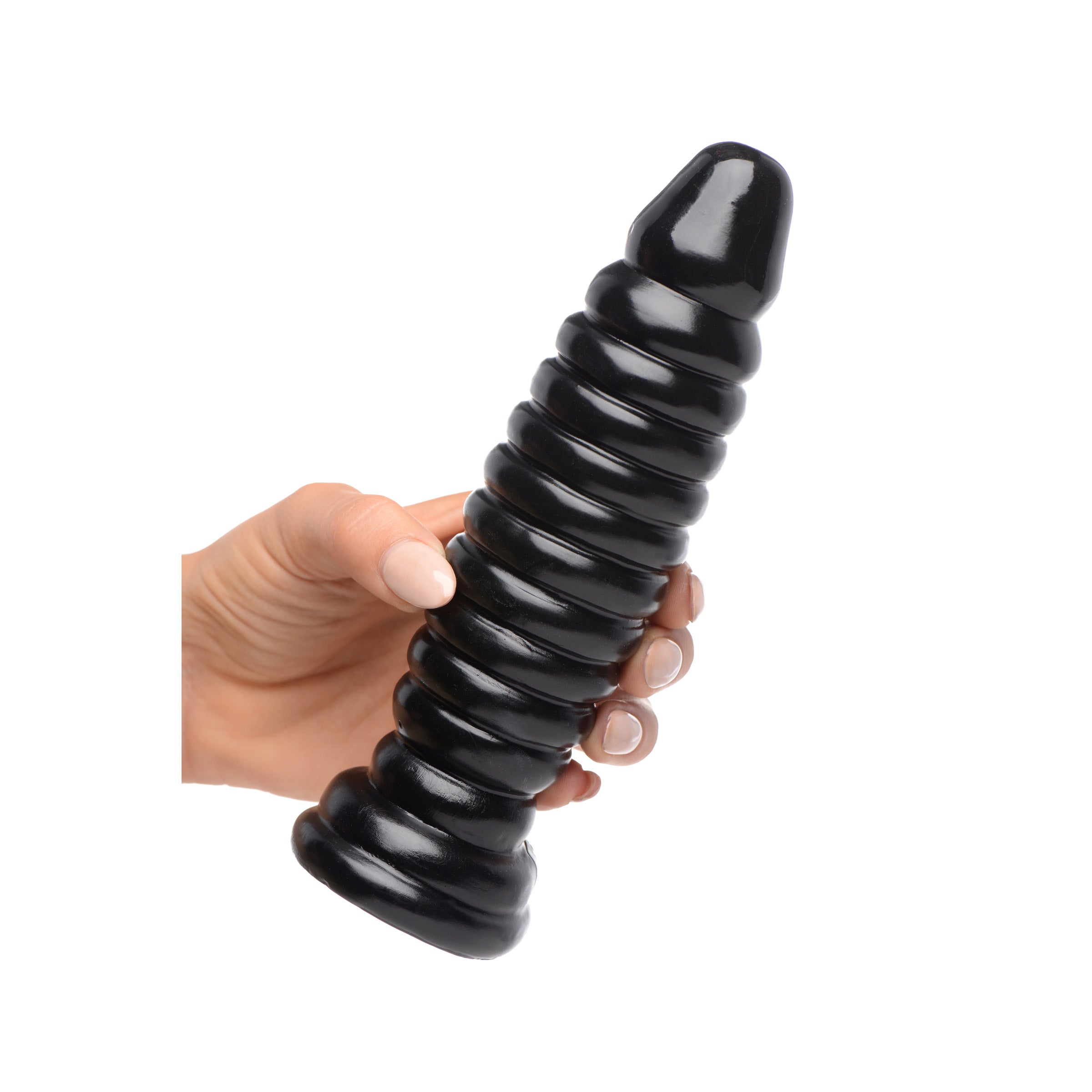 Obsession 11 Anal Plug featuring glossy finish and 11 ribbed rings for enhanced pleasure.