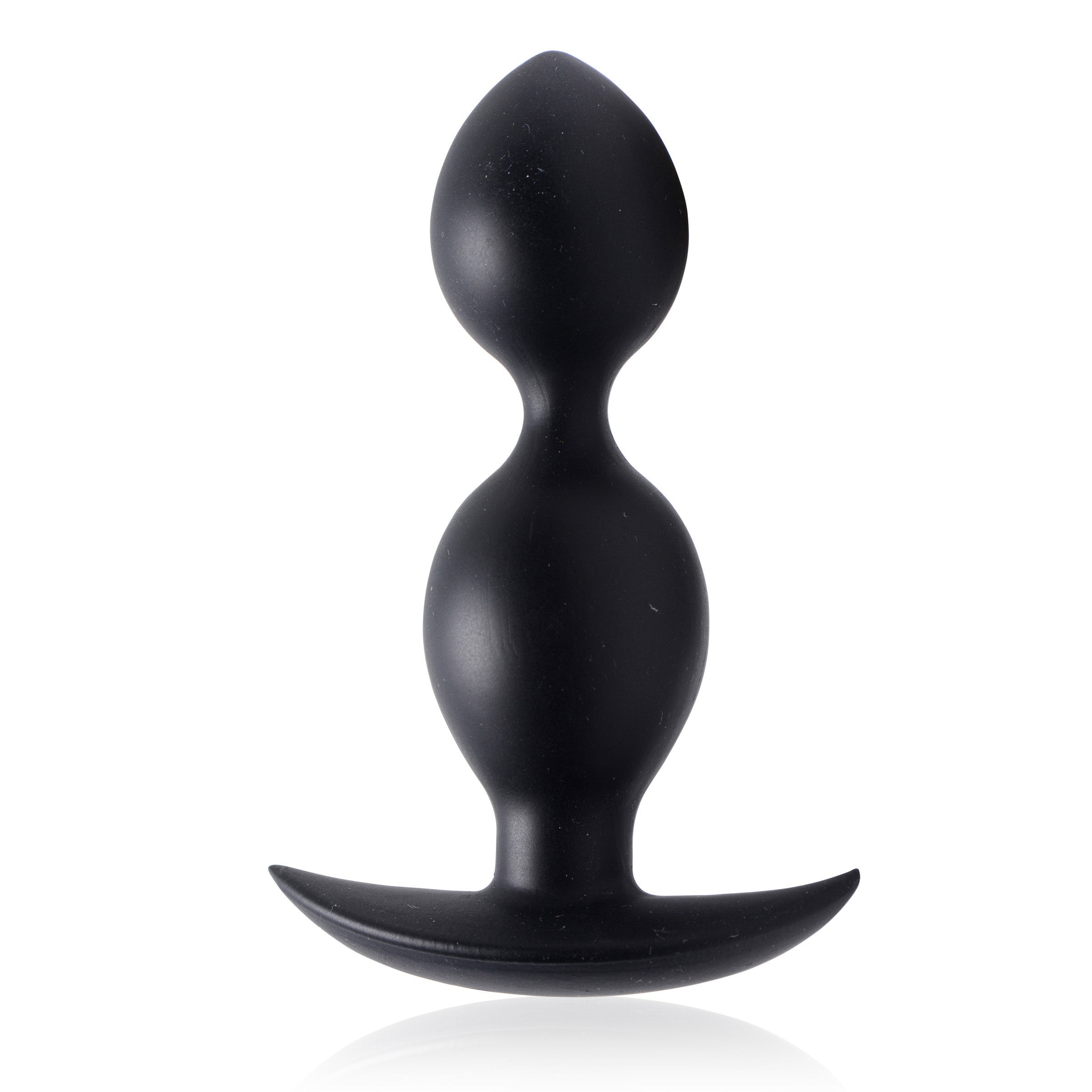 Orbs Steel Weighted Duotone Silicone Anal Plug featuring two internal steel balls and a tapered tip for easy insertion, made of premium black silicone.