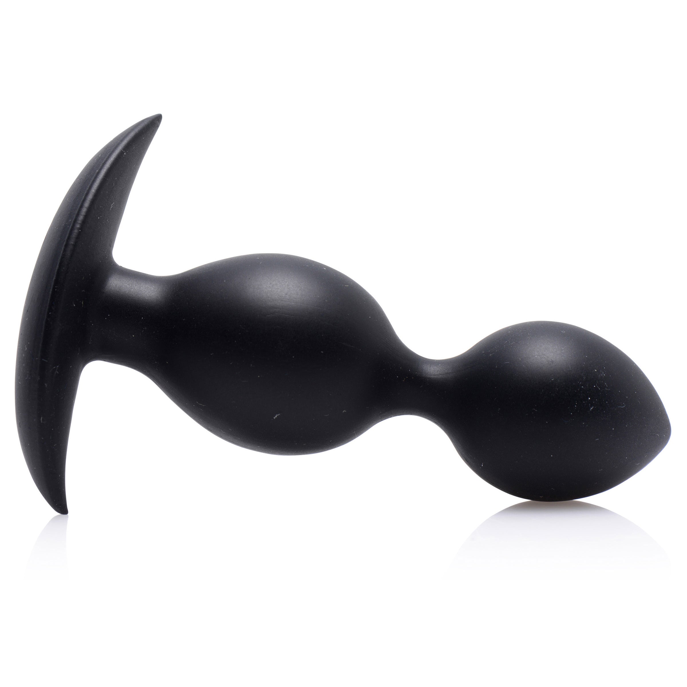 Orbs Steel Weighted Duotone Silicone Anal Plug featuring two internal steel balls and a tapered tip for easy insertion, made of premium black silicone.