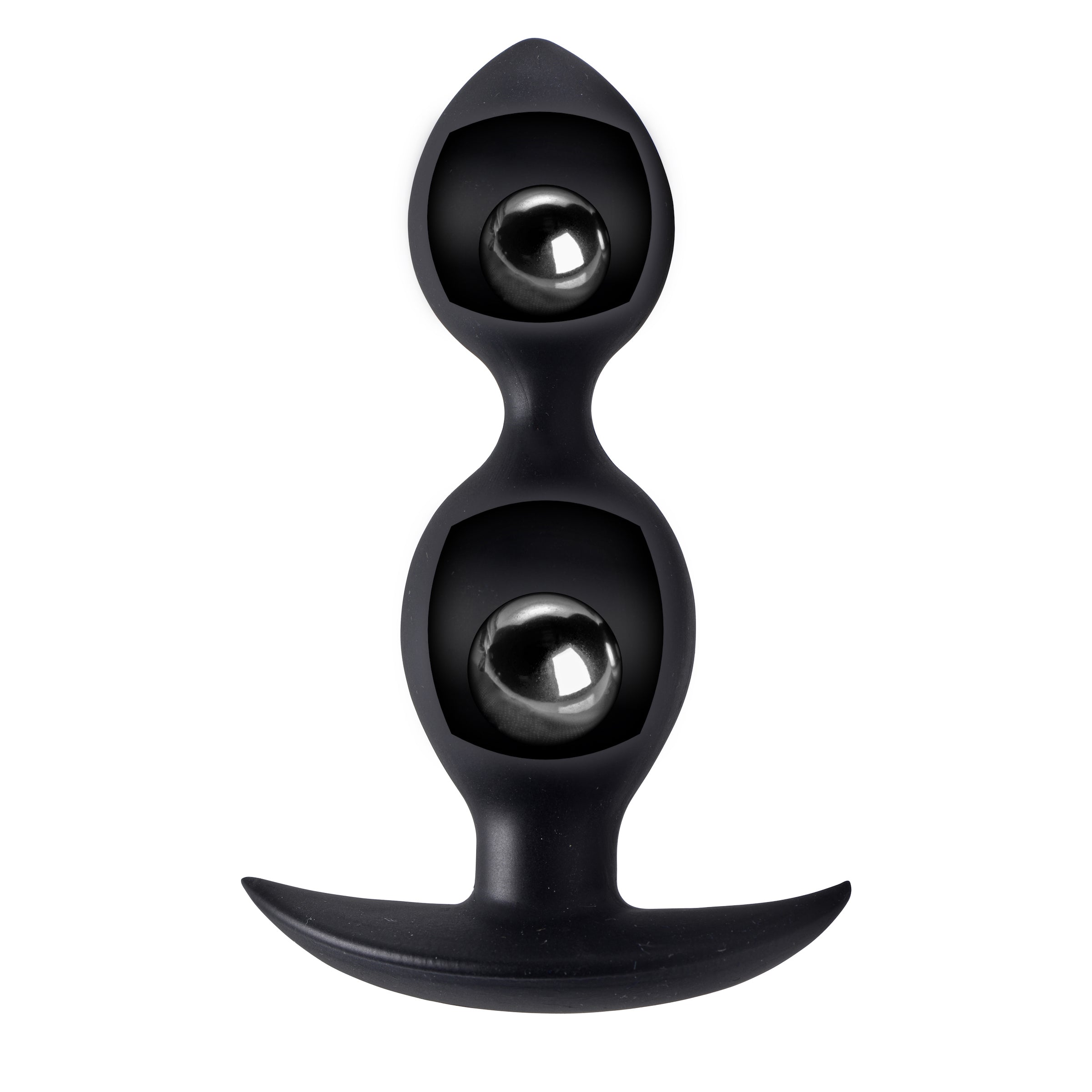 Orbs Steel Weighted Duotone Silicone Anal Plug featuring two internal steel balls and a tapered tip for easy insertion, made of premium black silicone.