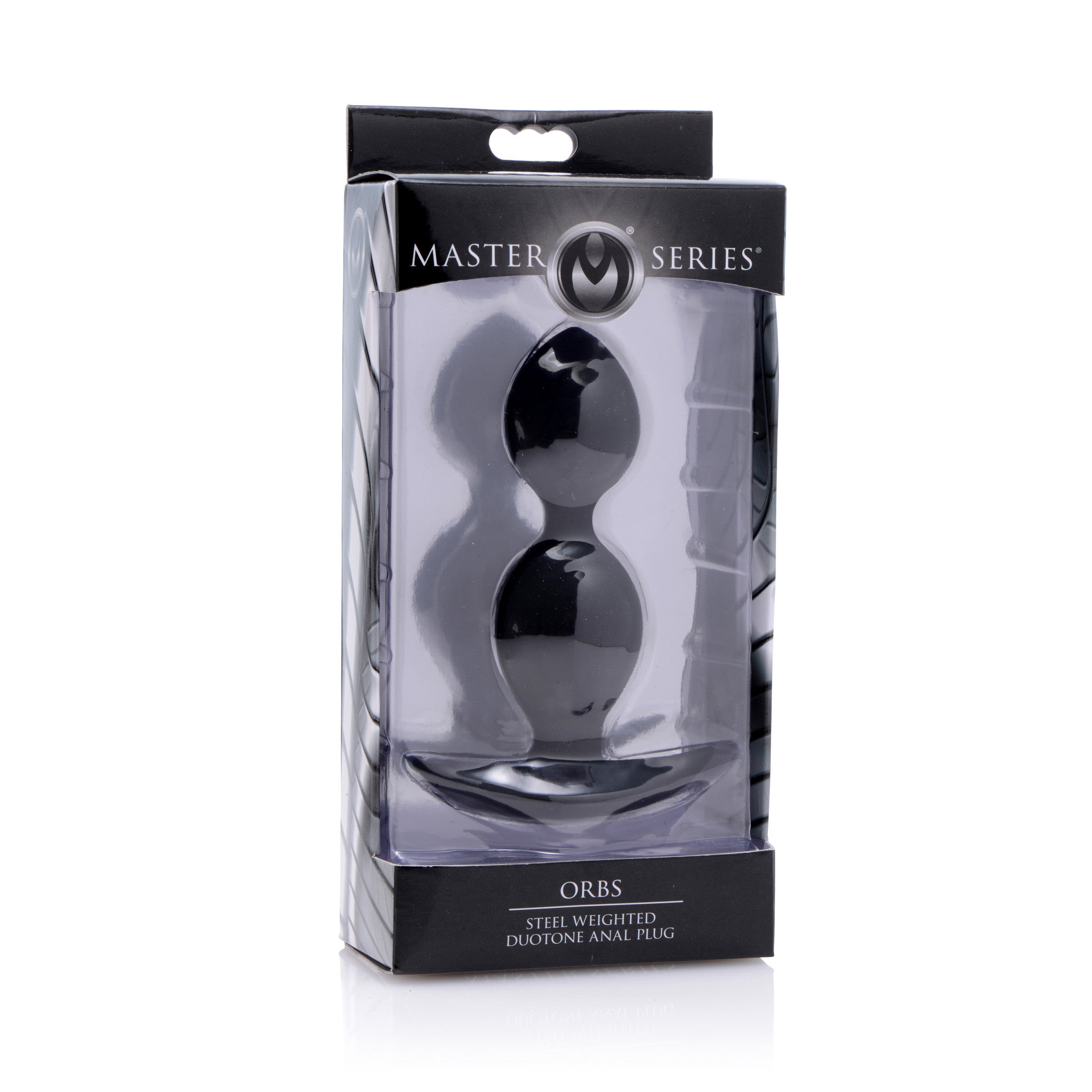 Orbs Steel Weighted Duotone Silicone Anal Plug featuring two internal steel balls and a tapered tip for easy insertion, made of premium black silicone.