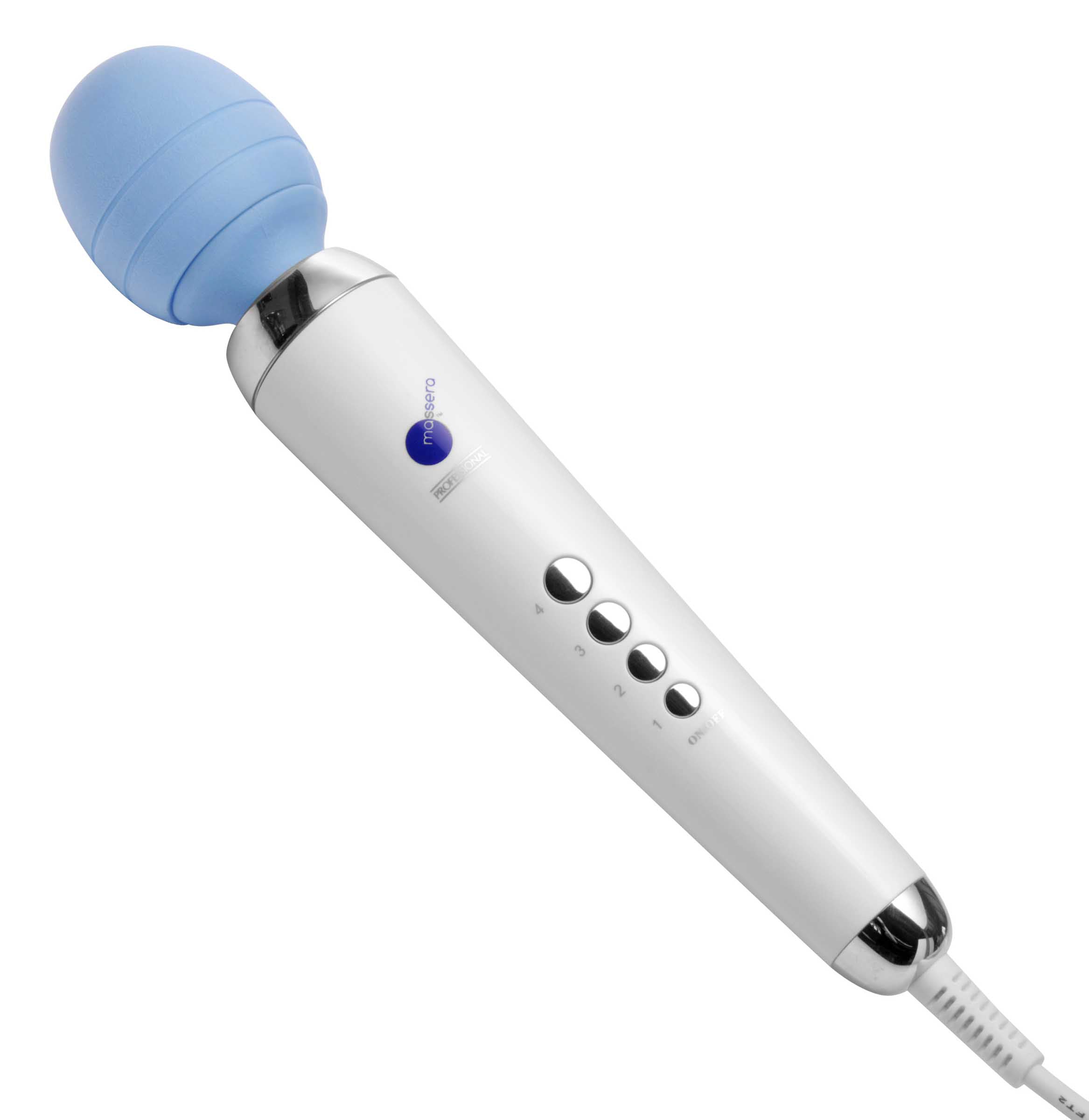 Oya Professional Power Wand Massager in blue, showcasing its ergonomic handle and pivoting head for targeted massage.