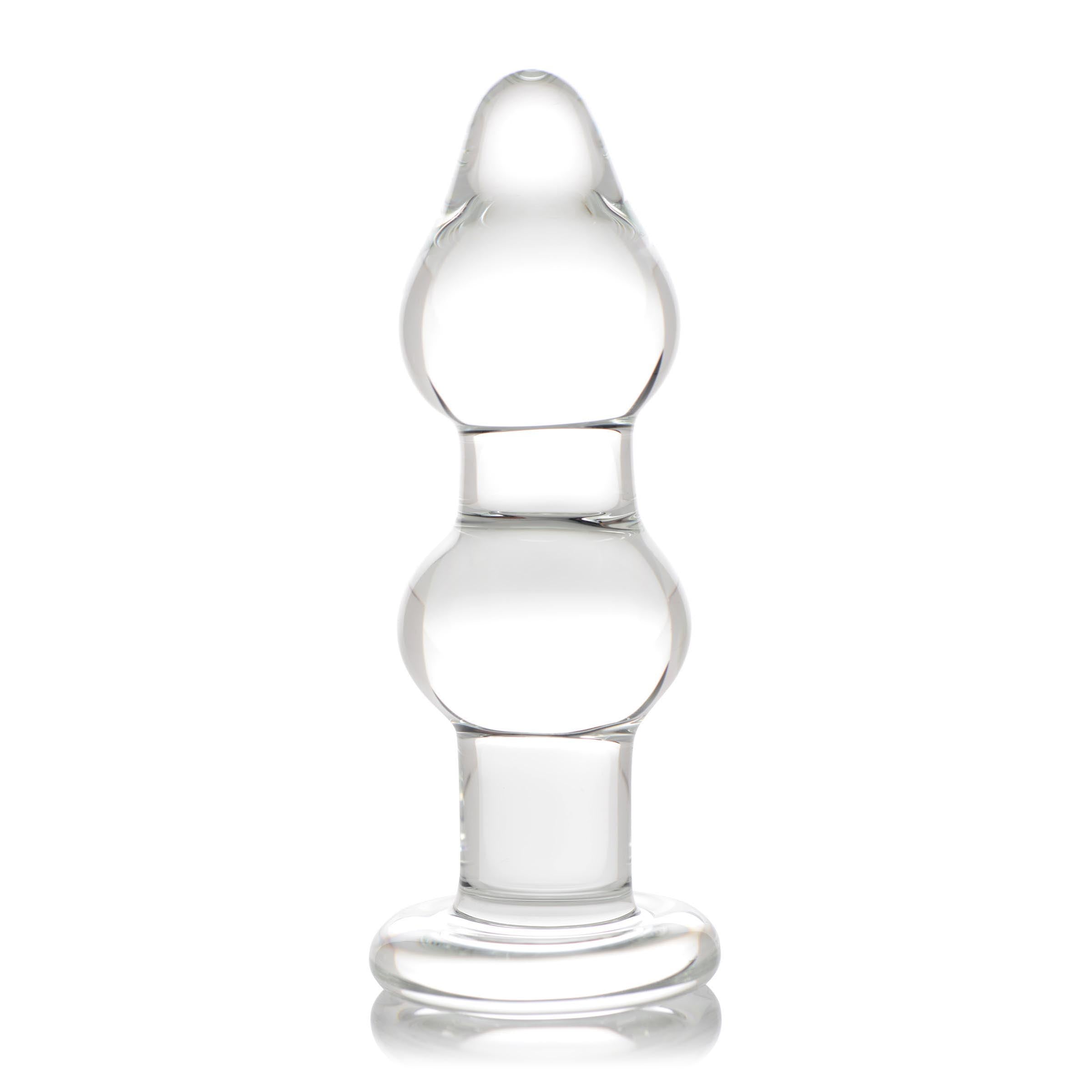 Param Glass Anal Plug featuring a tapered tip and two swells, made of clear borosilicate glass.