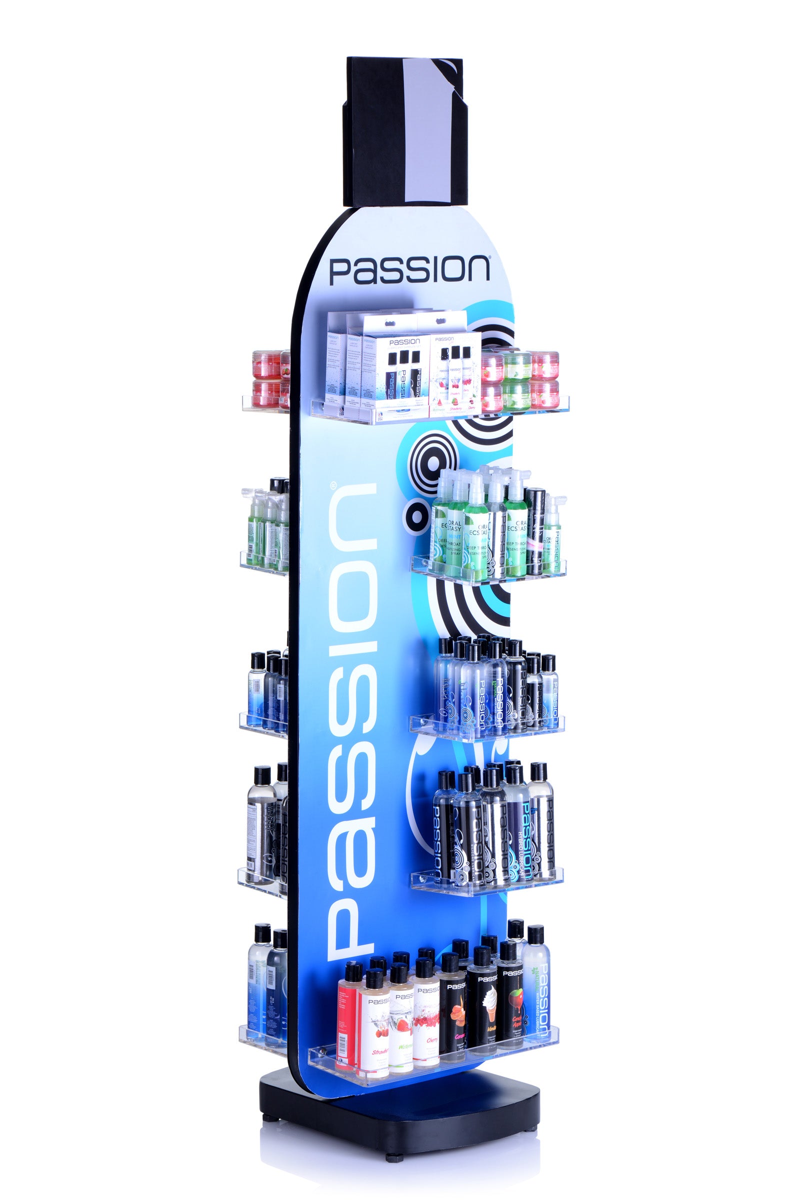 Passion Lubes POP Display showcasing 148 lubricant products in a compact and organized structure.