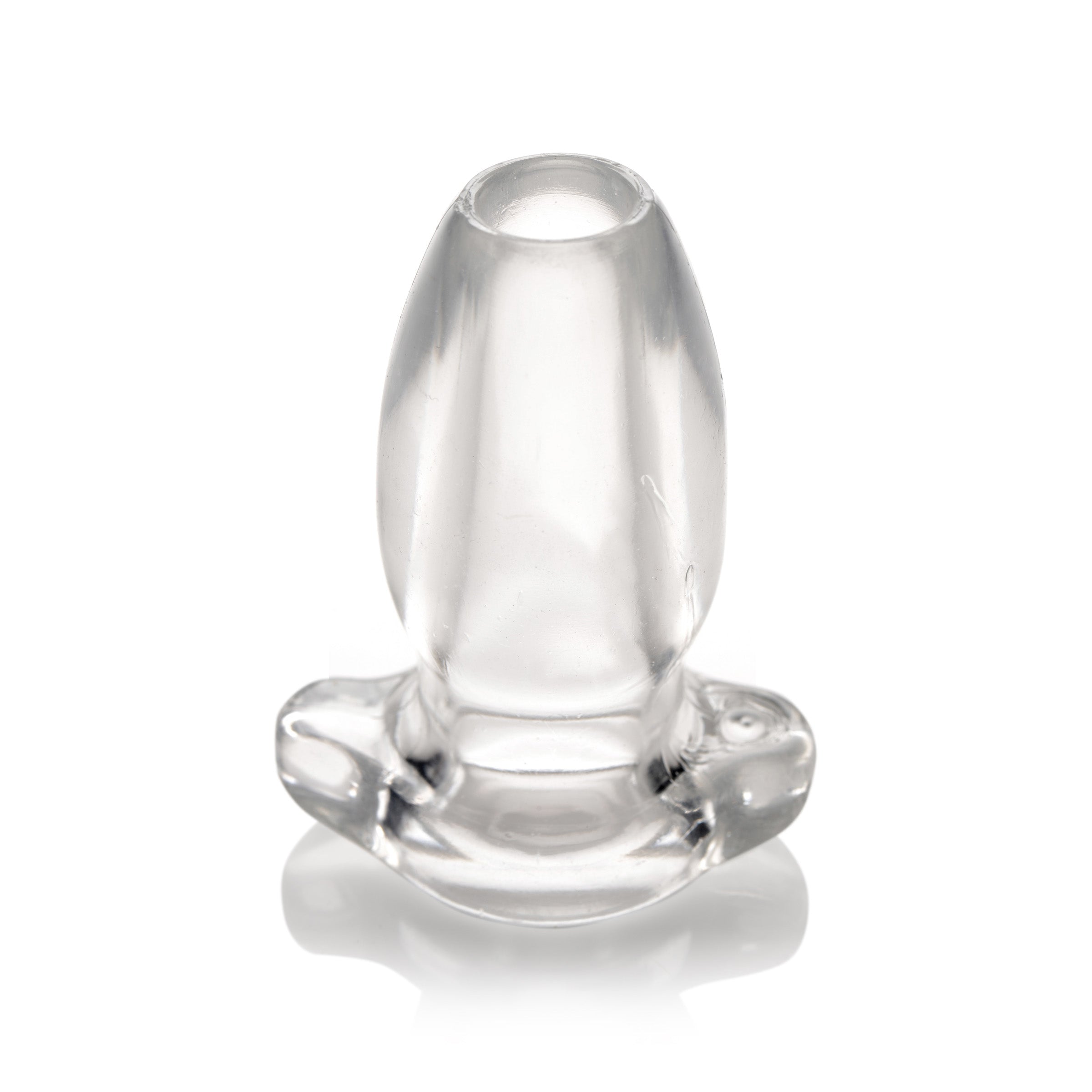 PeepHole Clear Hollow Anal Plug showcasing its transparent design and hollow center for enhanced visibility and liquid play.