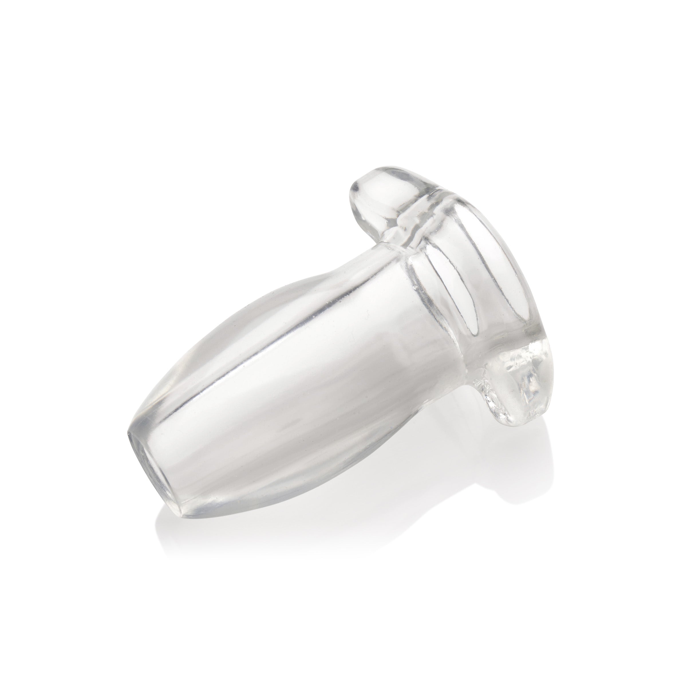 PeepHole Clear Hollow Anal Plug showcasing its transparent design and hollow center for enhanced visibility and liquid play.