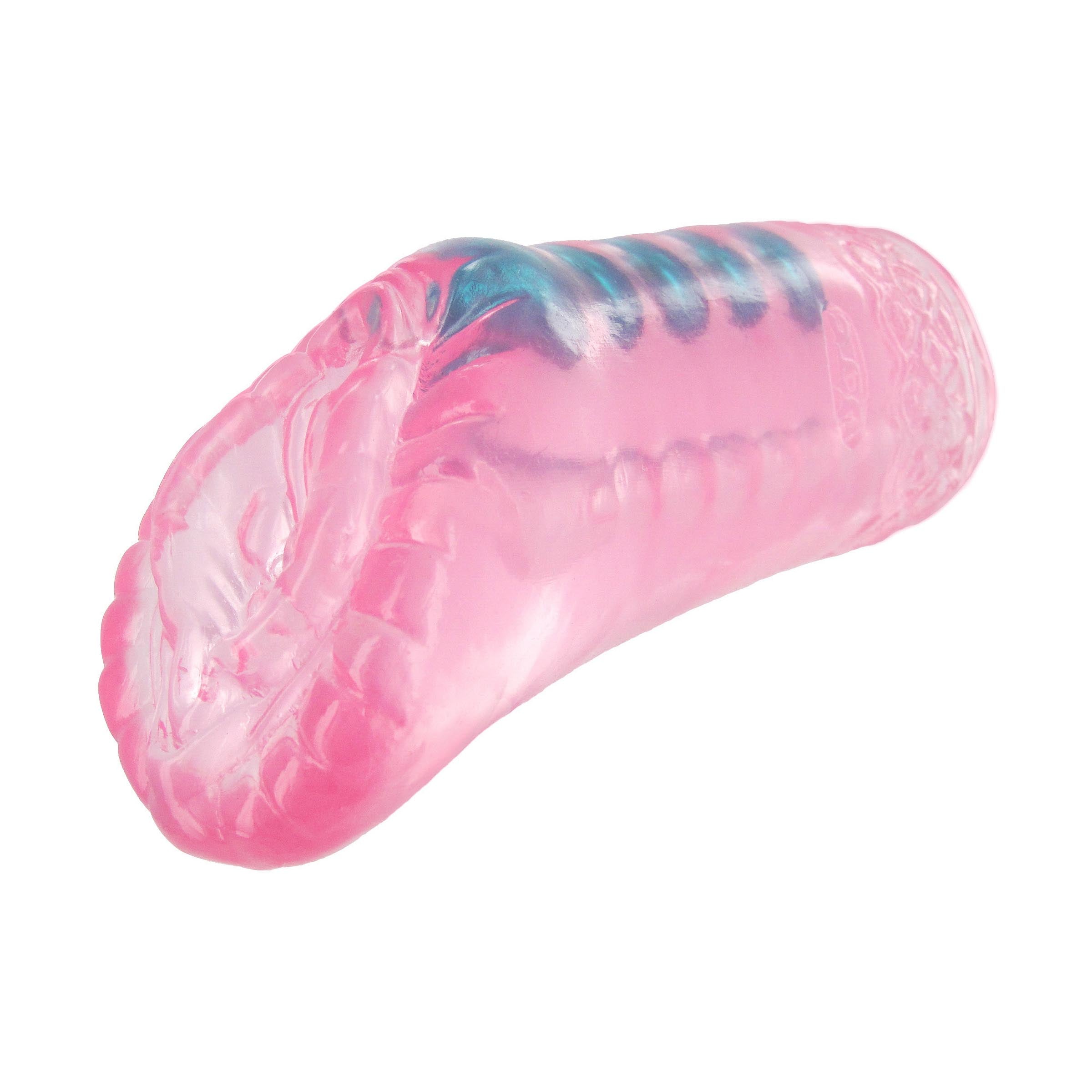 A plush pink beaded pussy stroker with a ribbed tunnel and removable pleasure beads, designed for intense stimulation and easy cleanup.