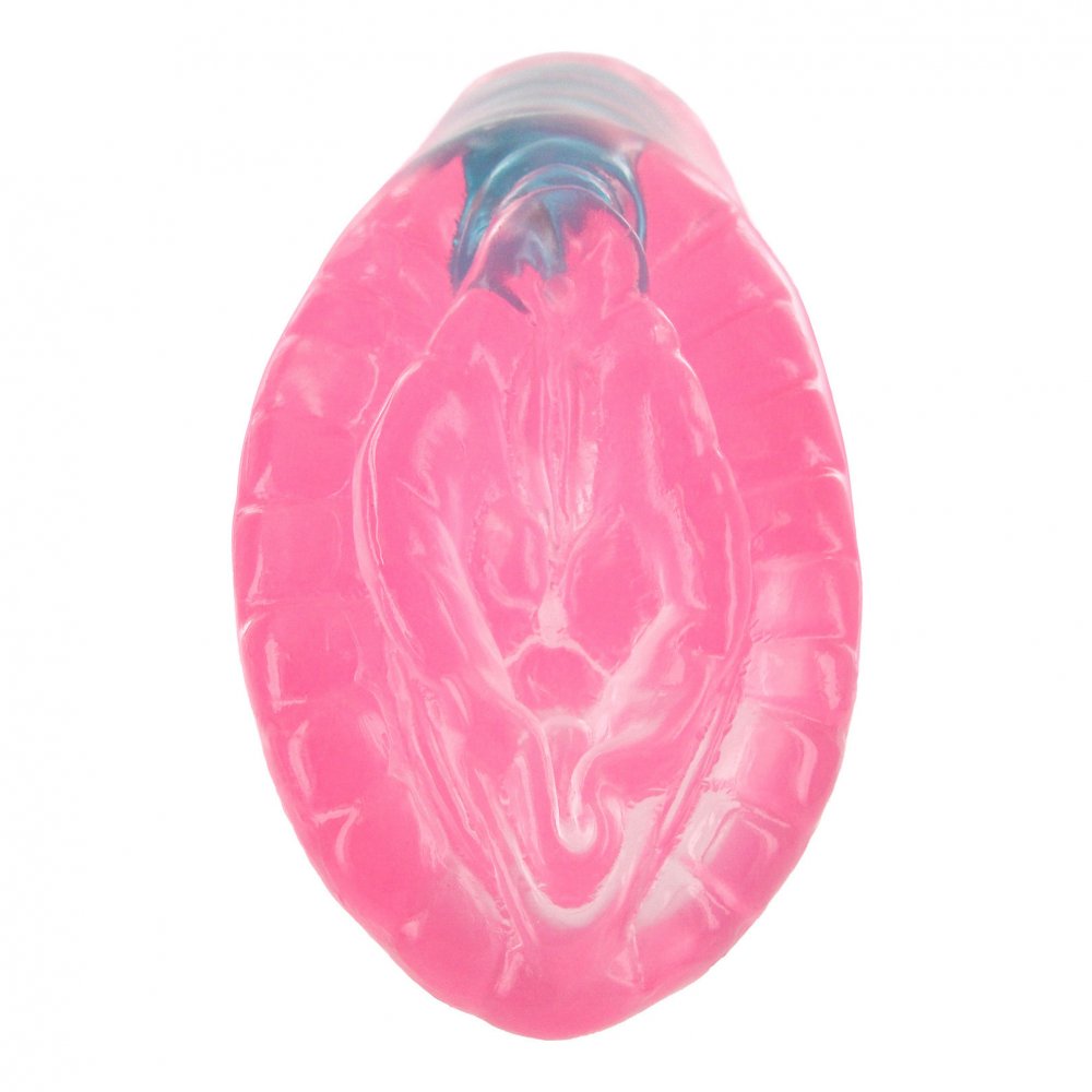 A plush pink beaded pussy stroker with a ribbed tunnel and removable pleasure beads, designed for intense stimulation and easy cleanup.