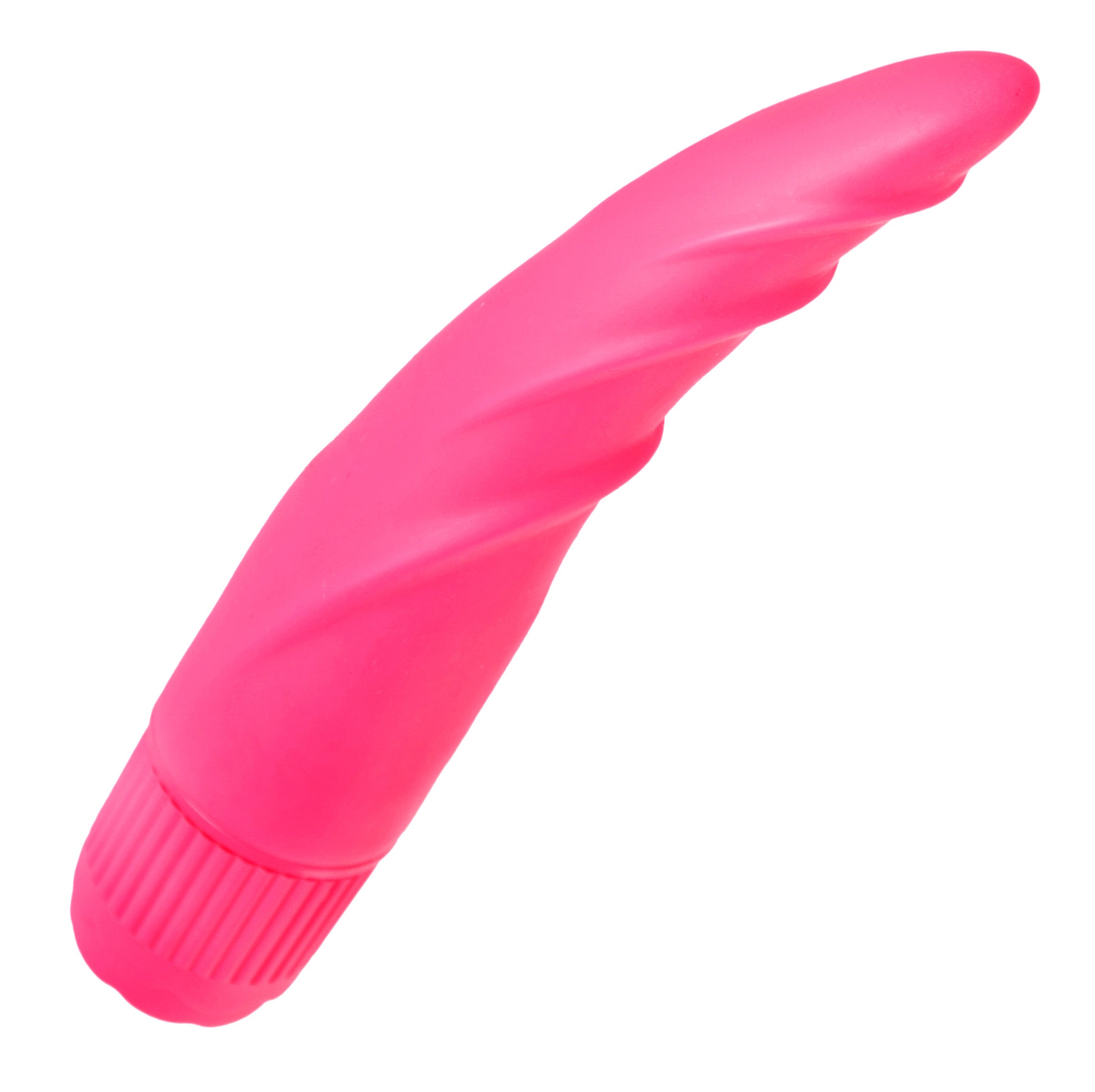 Pink Curved Silicone Tongue Vibe with a flexible design and textured shaft for targeted stimulation.