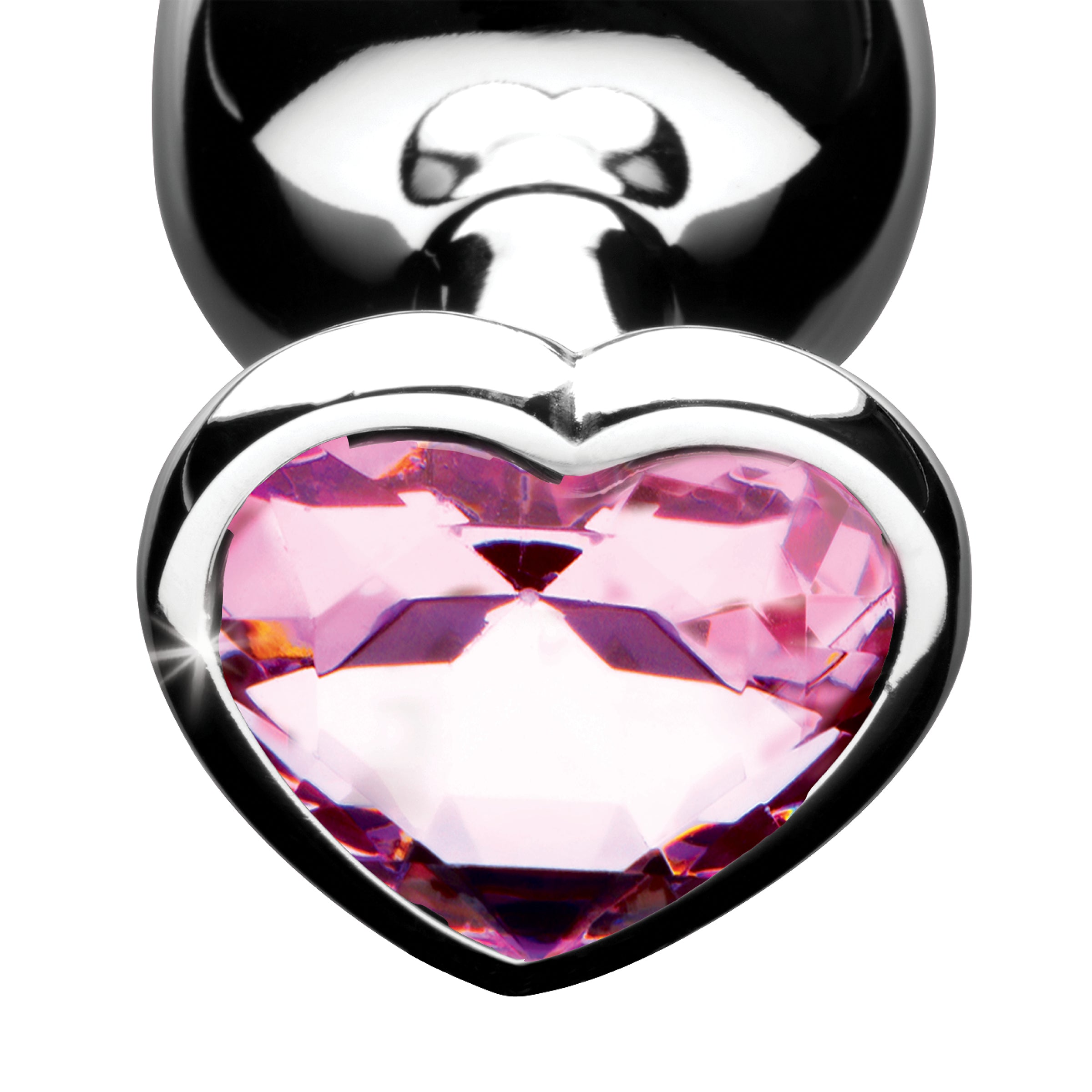 Pink Heart Gem Anal Plug Set featuring three sizes with heart-shaped design and sparkling charm at the base.