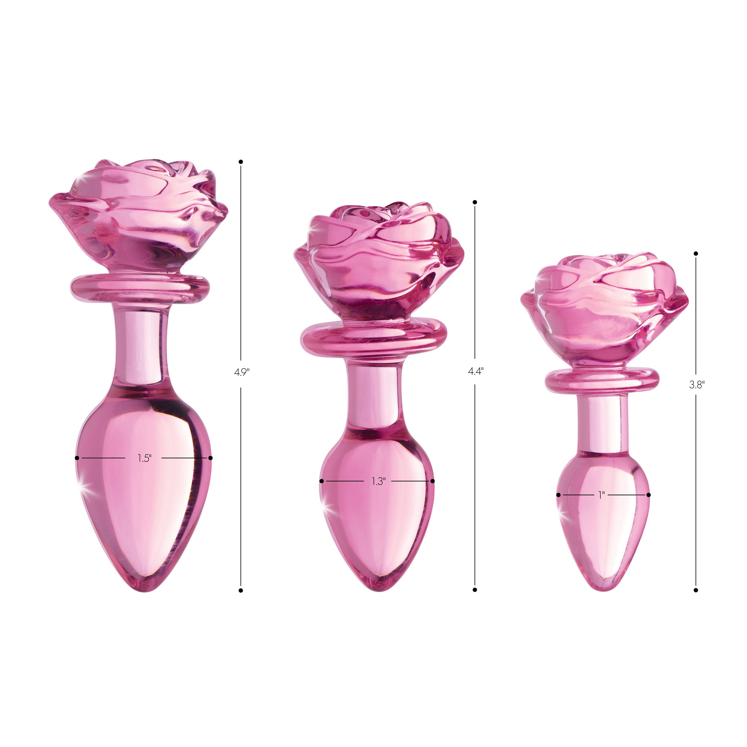 Pink Rose Glass Anal Plug - Medium, featuring a decorative rose design made from shatter-resistant borosilicate glass.