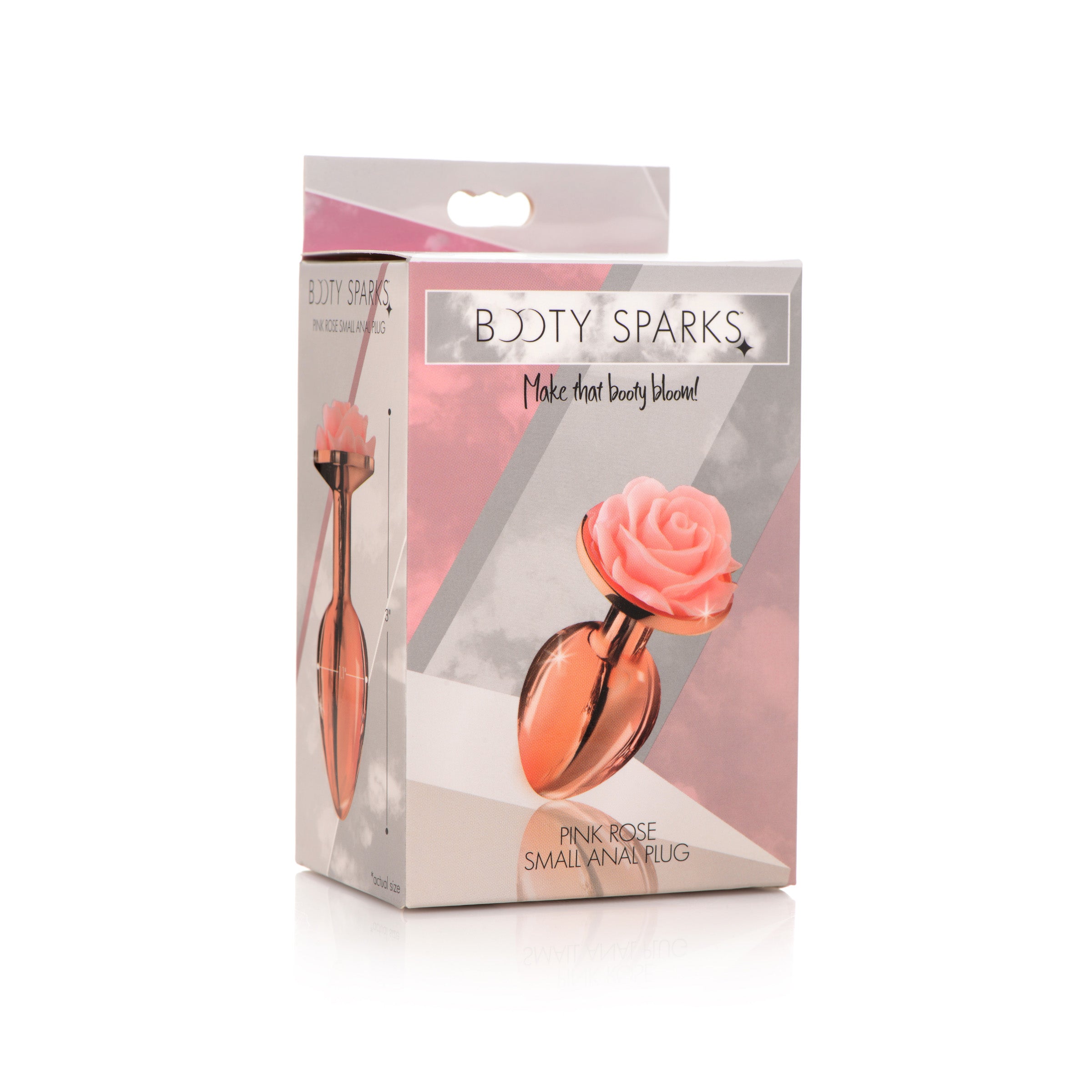 Pink Rose Gold Small Anal Plug with a delicate pink flower on top, made of body-safe aluminum alloy.